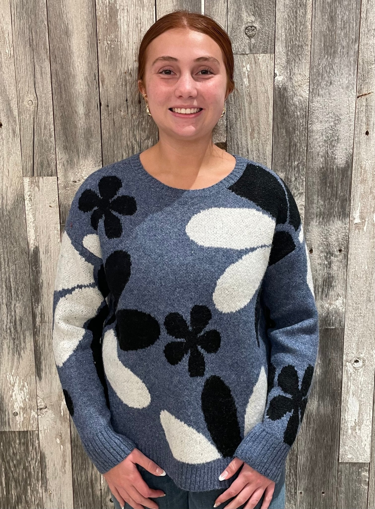 Exploded Floral Crew Neck Sweater - Mainstream Boutique