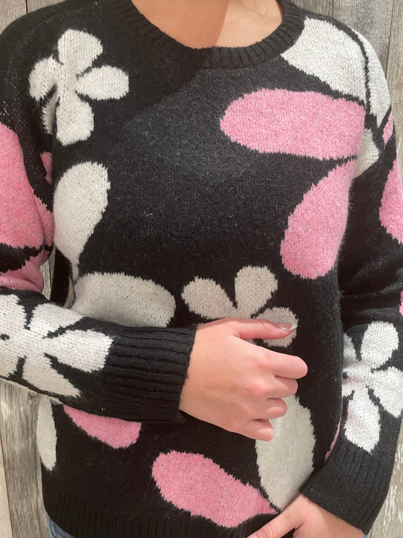 Exploded Floral Crew Neck Sweater - Mainstream Boutique