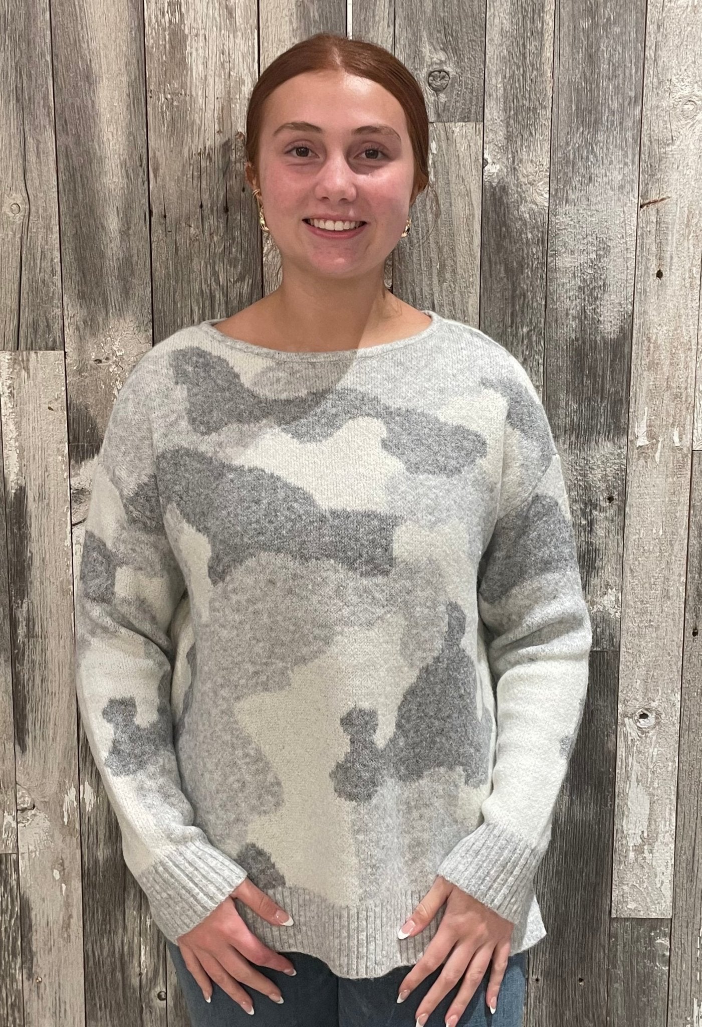 Fuzzy Camo Intarsia Sweater - Mainstream Boutique