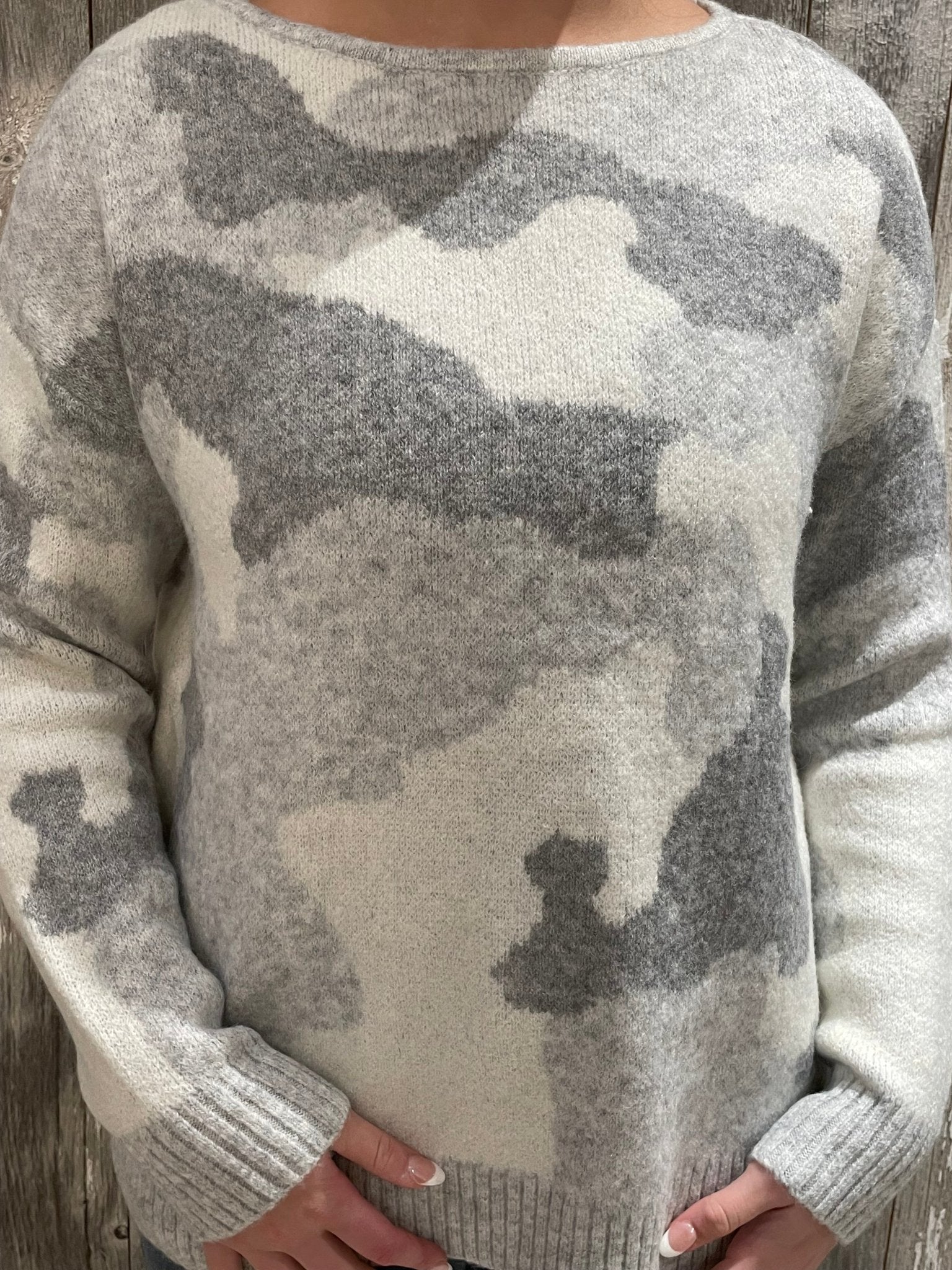 Fuzzy Camo Intarsia Sweater - Mainstream Boutique