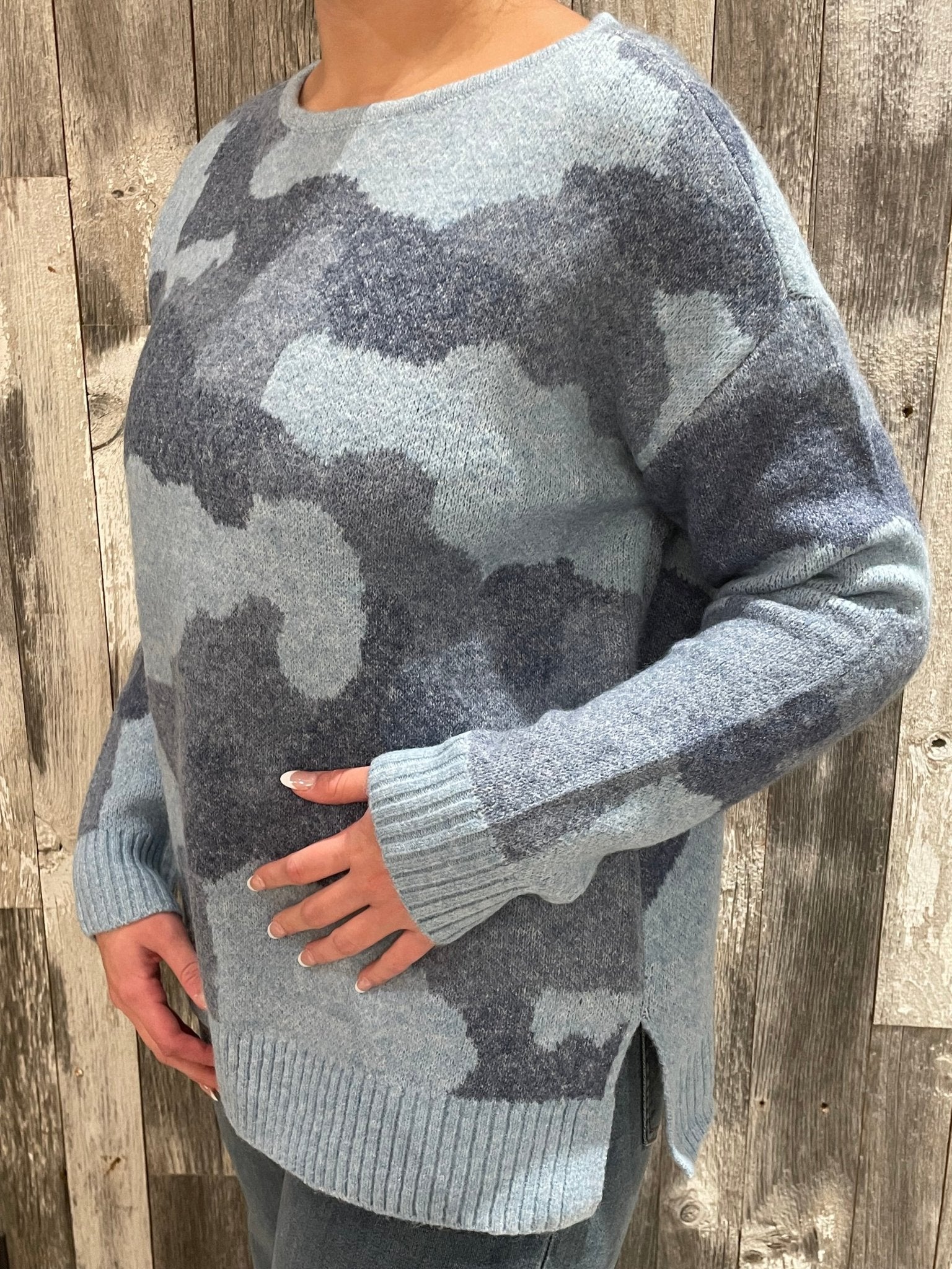 Fuzzy Camo Intarsia Sweater - Mainstream Boutique