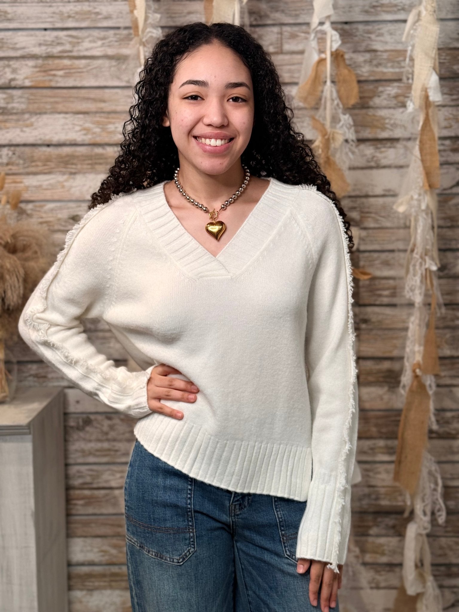 Frost Fringe V - Neck Sweater - Mainstream Boutique