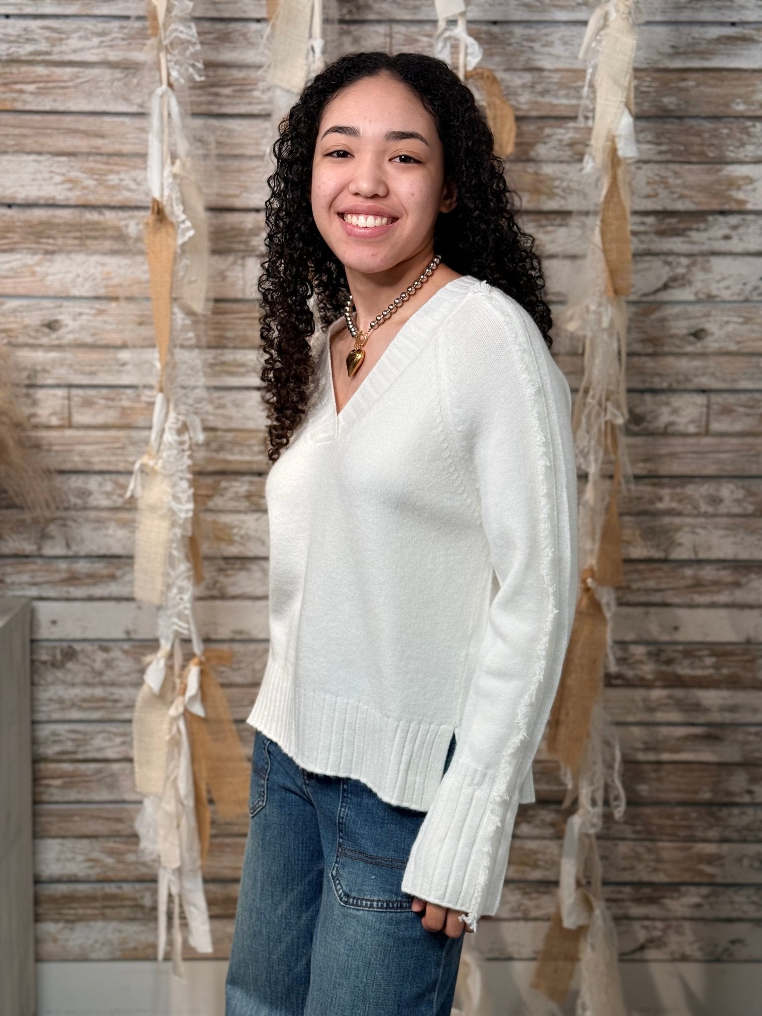 Frost Fringe V - Neck Sweater - Mainstream Boutique