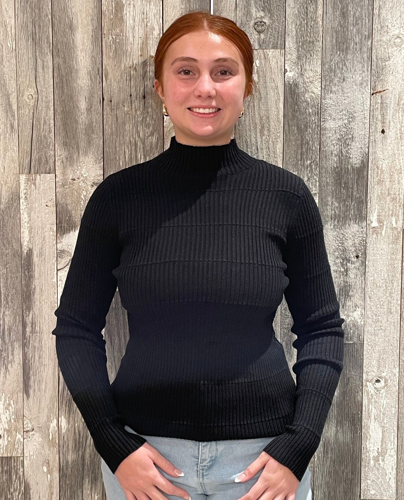 Ribbed Long Sleeve Mock Neck Sweater - Mainstream Boutique