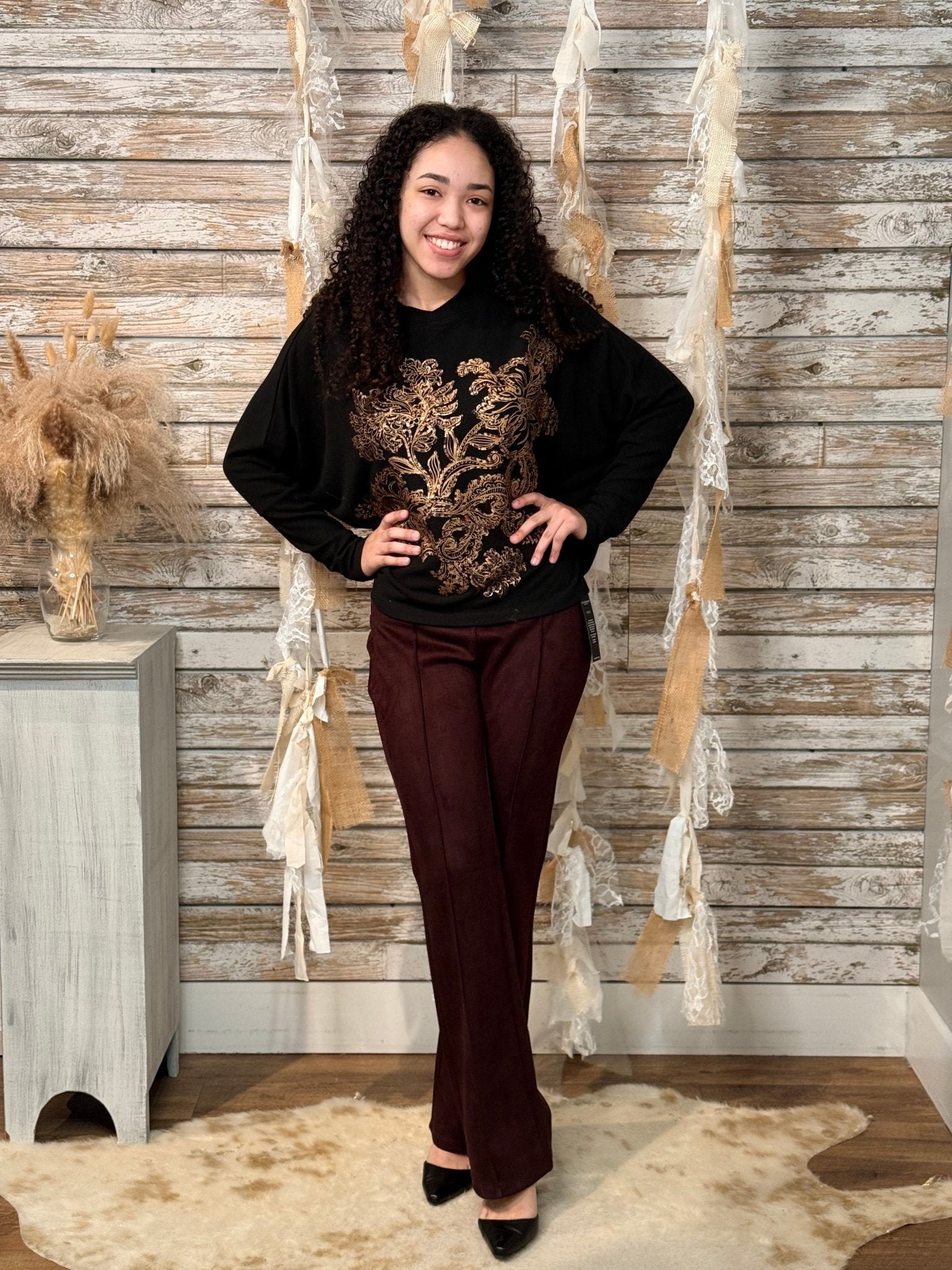 Golden Bloom Foil Knit Top - Mainstream Boutique