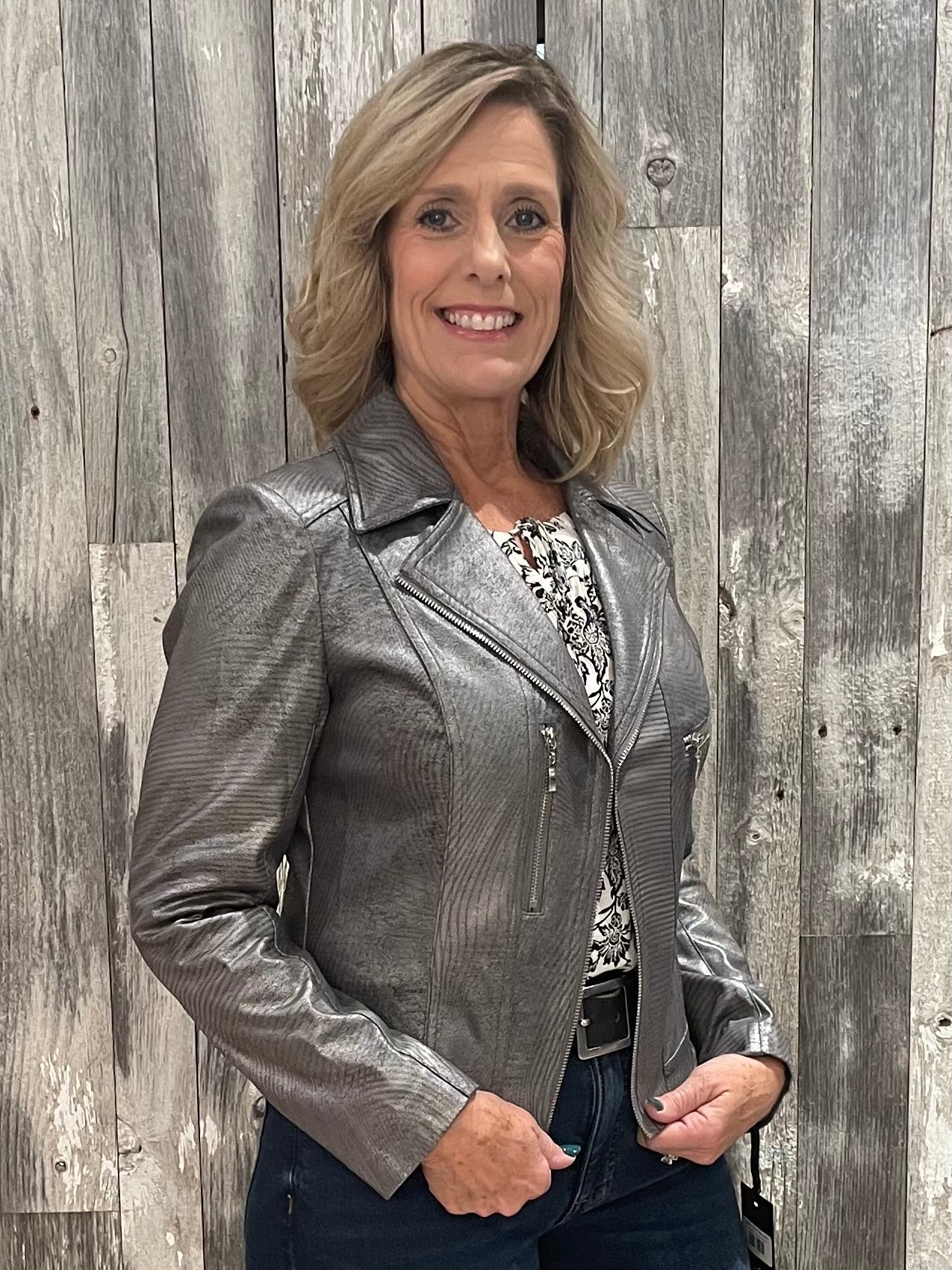 Metallic Printed Moto Jacket - Mainstream Boutique