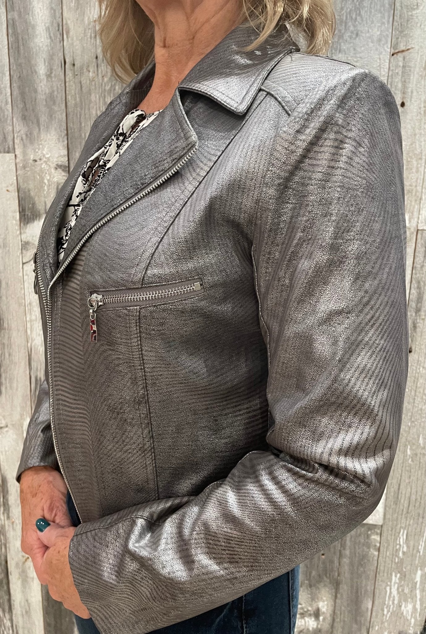 Metallic Printed Moto Jacket - Mainstream Boutique