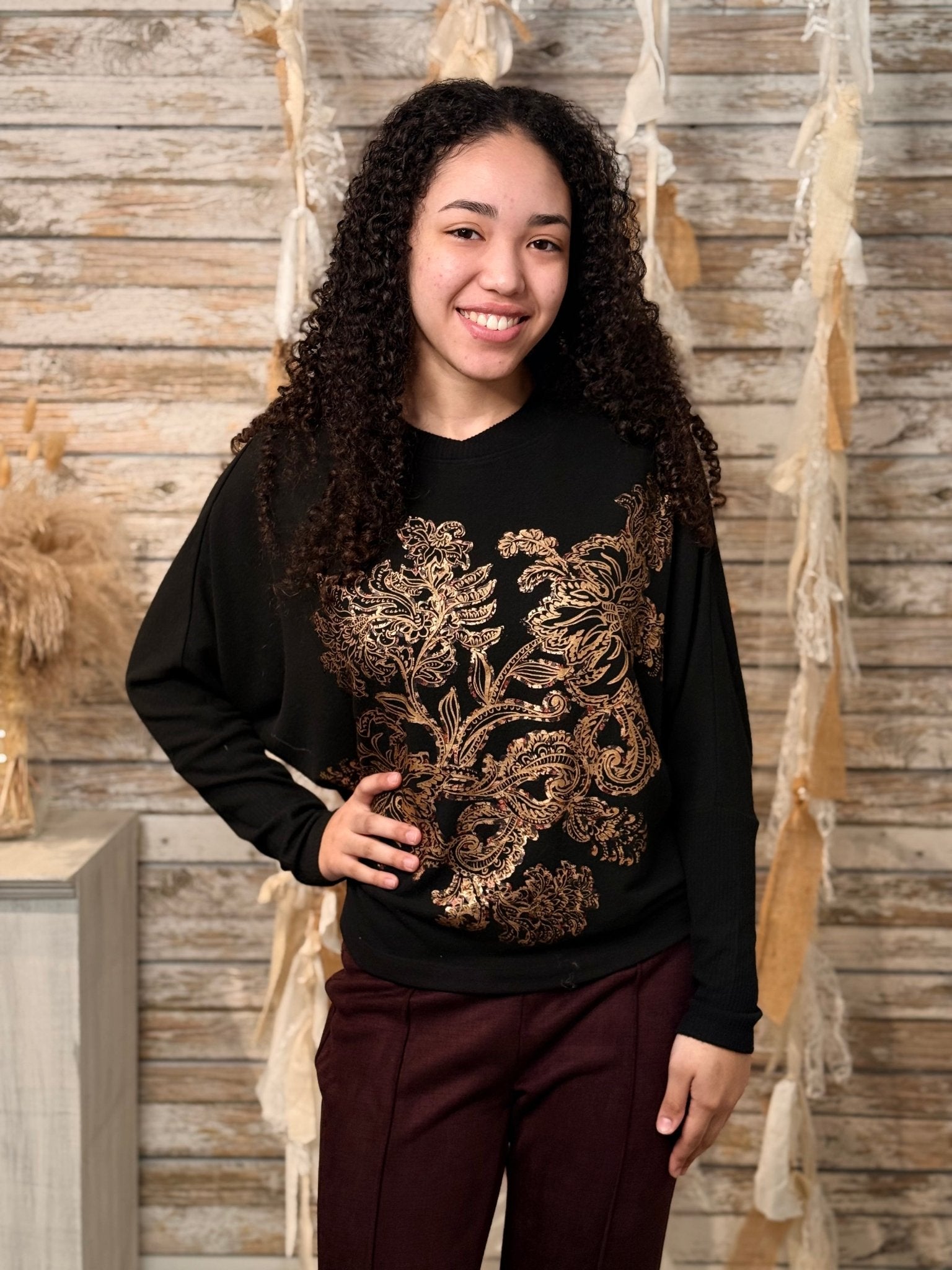 Golden Bloom Foil Knit Top - Mainstream Boutique