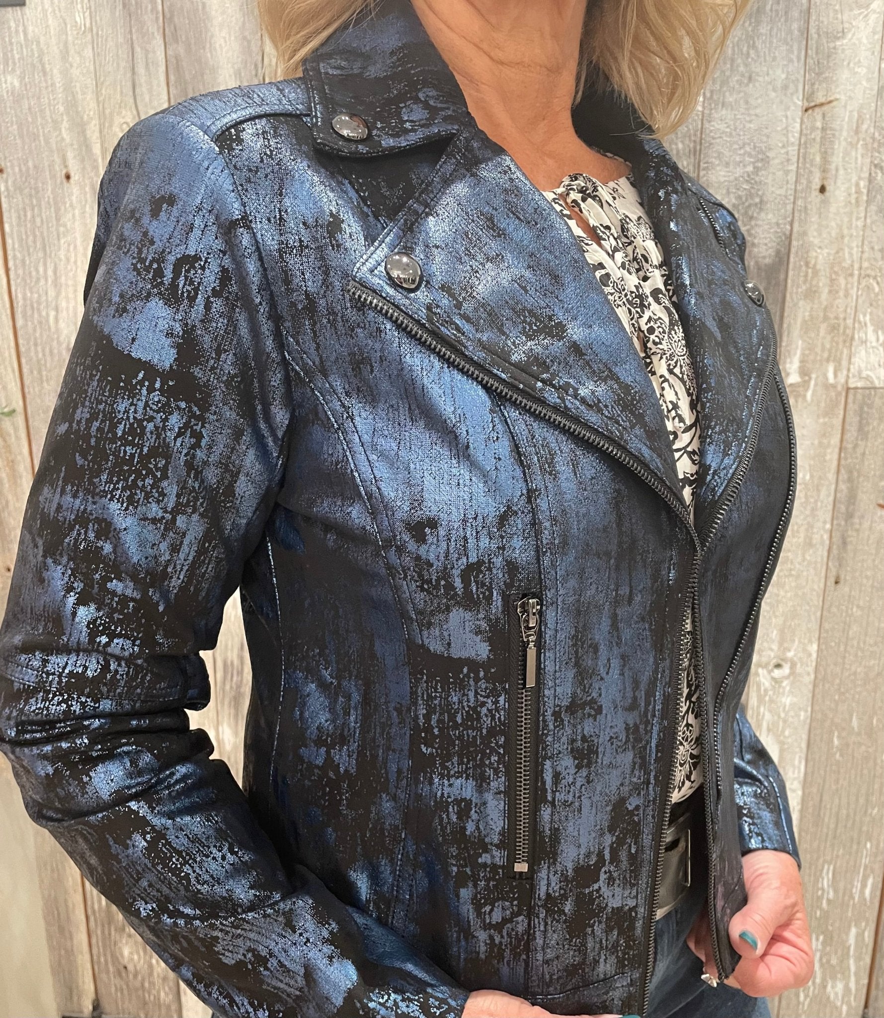 Distressed Metallic Moto Jacket - Mainstream Boutique