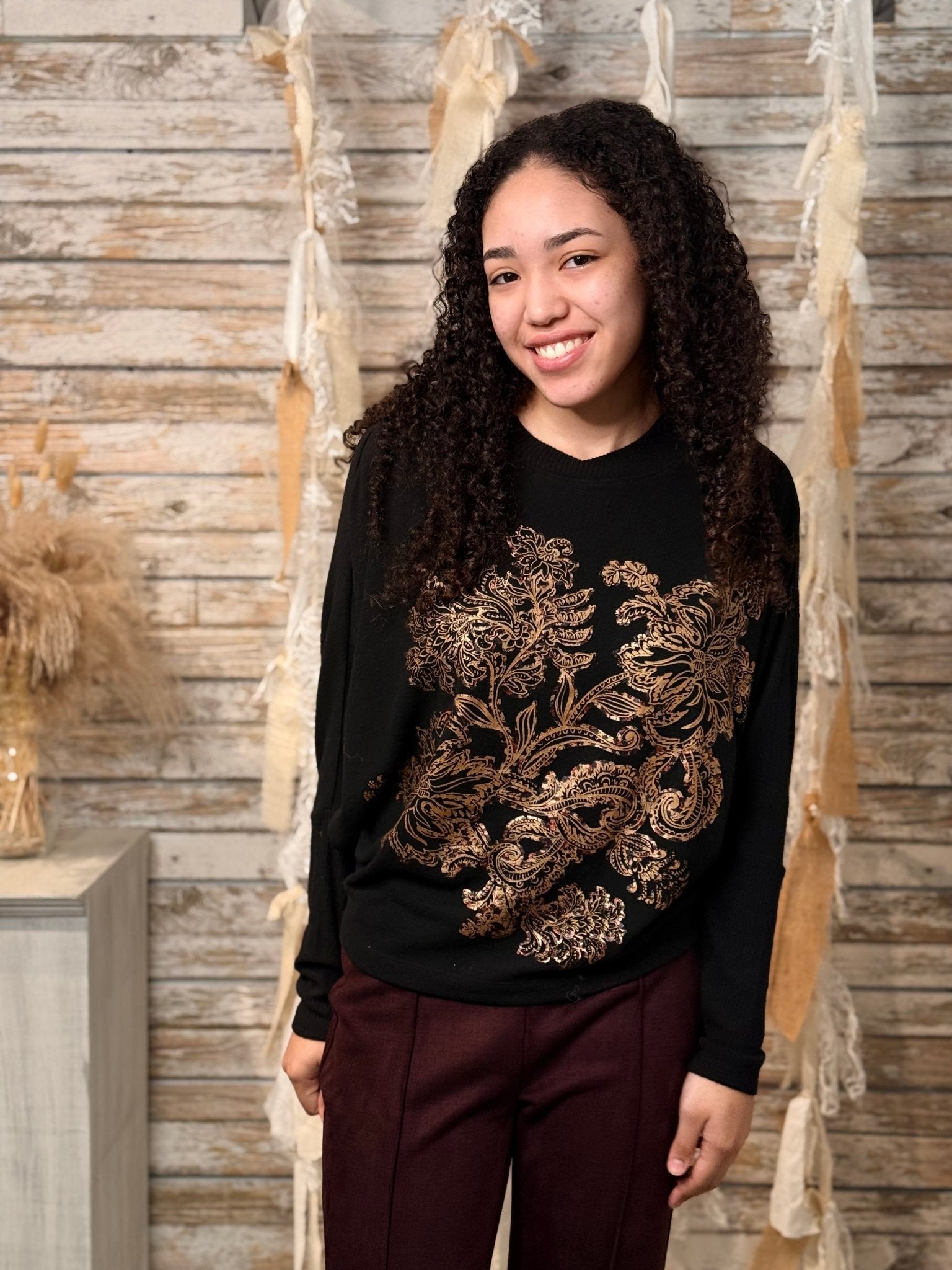 Golden Bloom Foil Knit Top - Mainstream Boutique