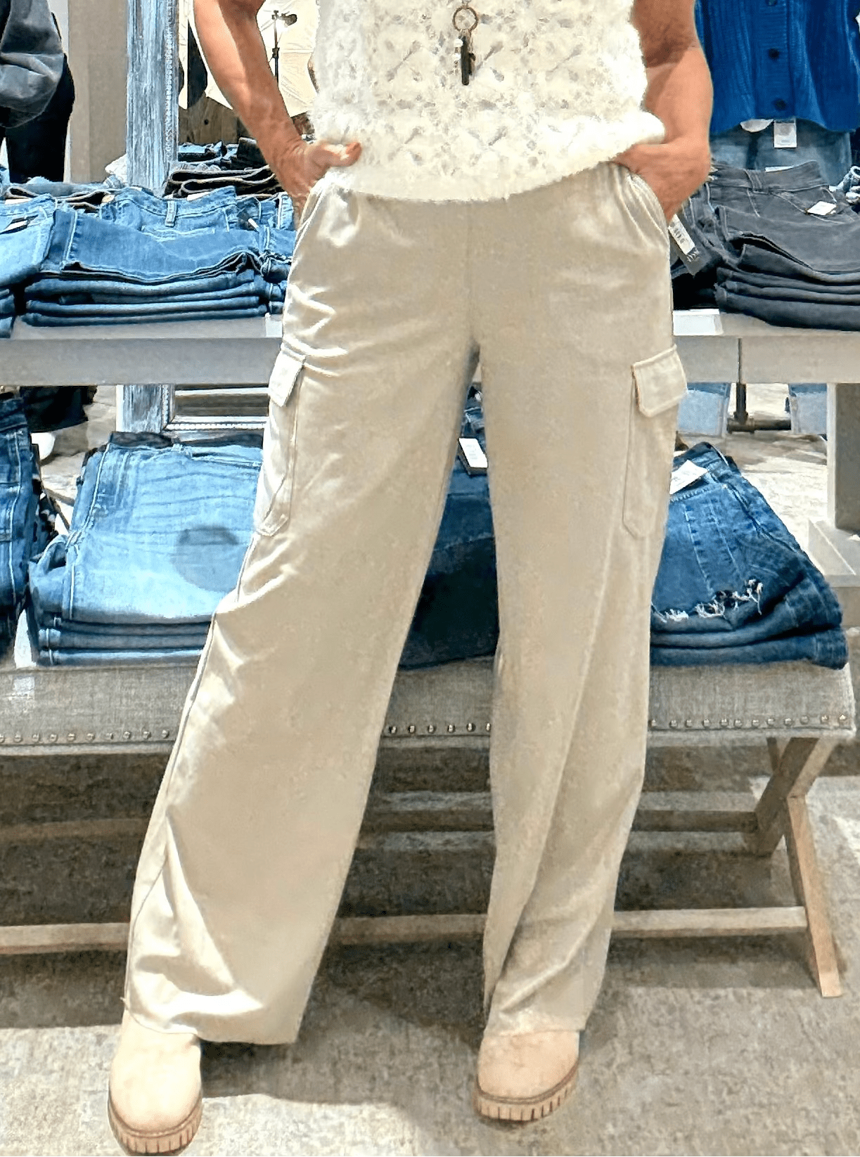 Callie Patent Foil Vegan Suede Cargo Pant