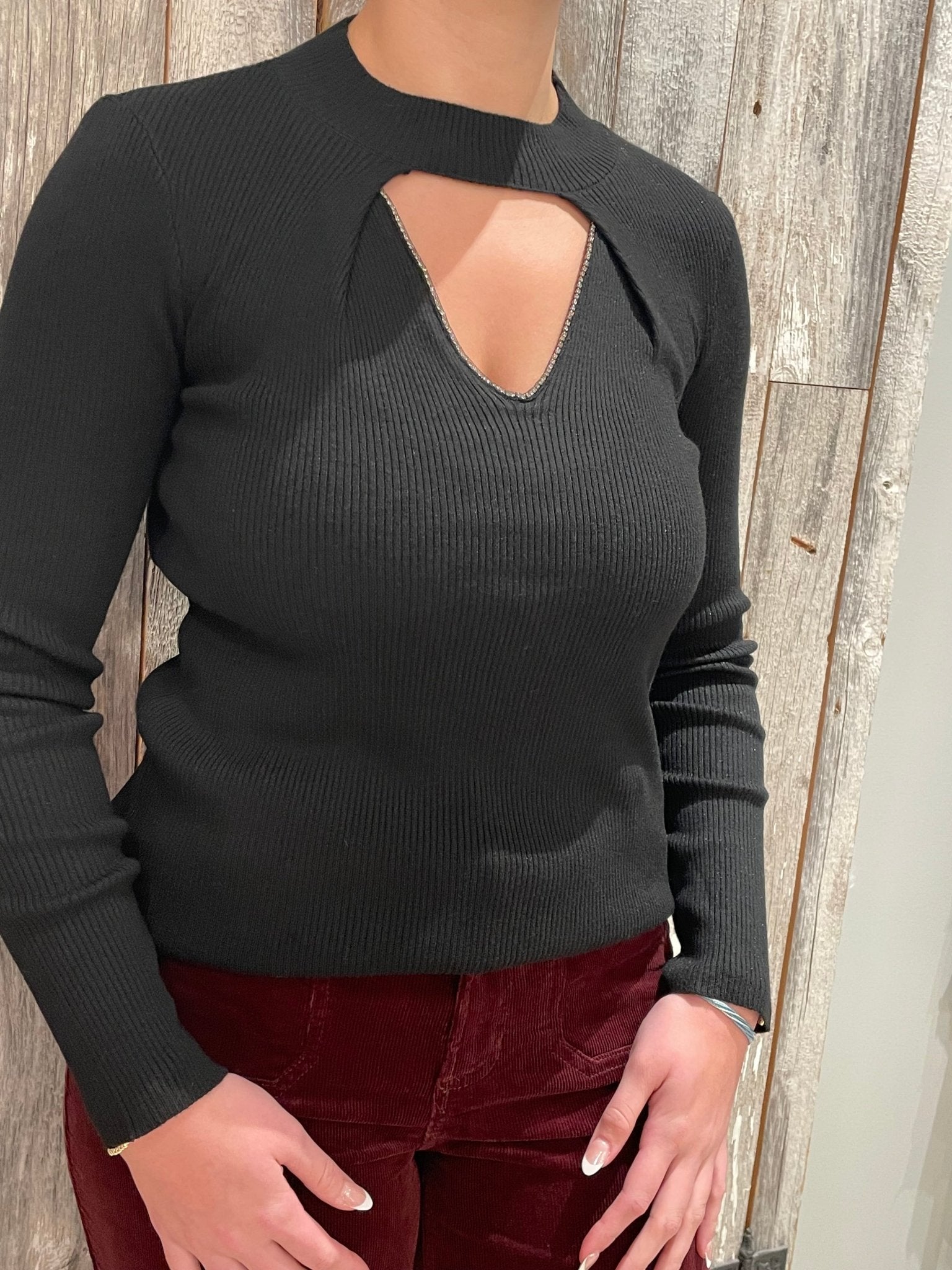 High Collar Cut - Out Sweater - Mainstream Boutique