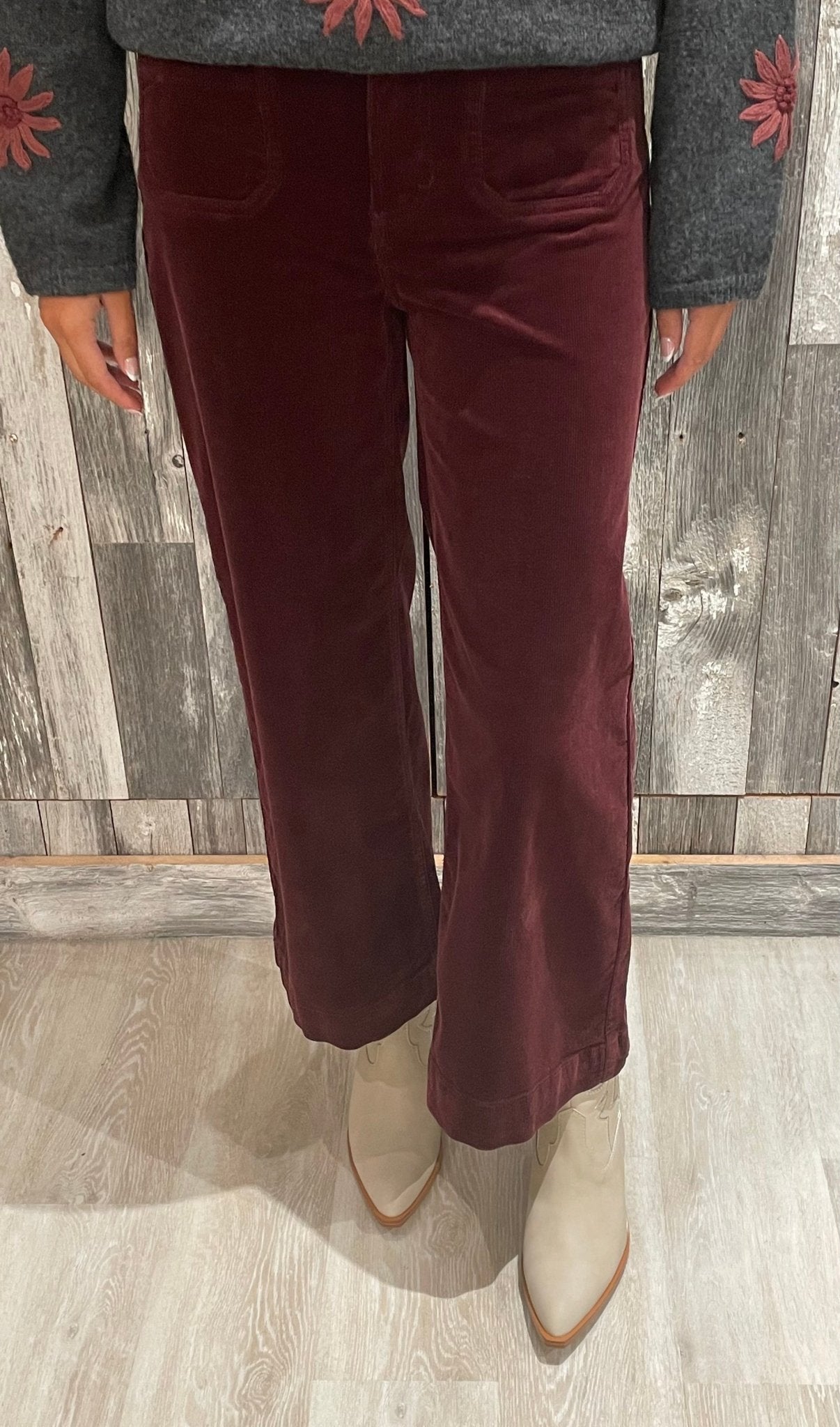 Charlie B Cropped Patch Pocket Flare Corduroy Pant - Mainstream Boutique