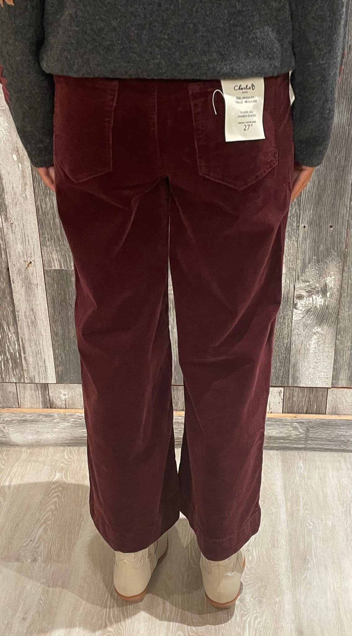 Charlie B Cropped Patch Pocket Flare Corduroy Pant - Mainstream Boutique