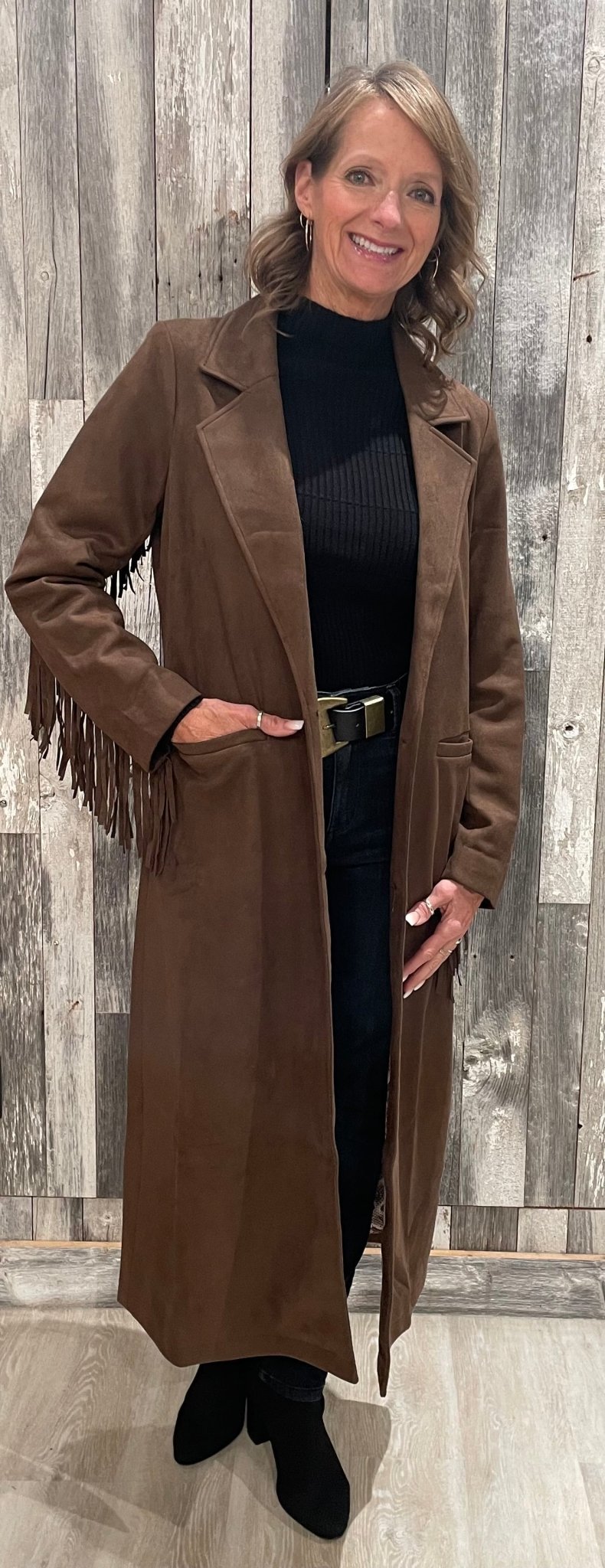Fringe Trim Faux Suede Coat *Final Sale* - Mainstream Boutique