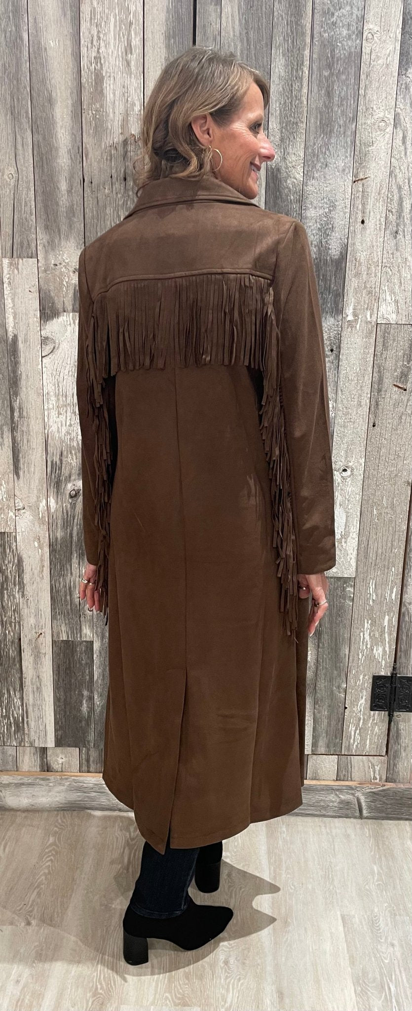 Fringe Trim Faux Suede Coat *Final Sale* - Mainstream Boutique