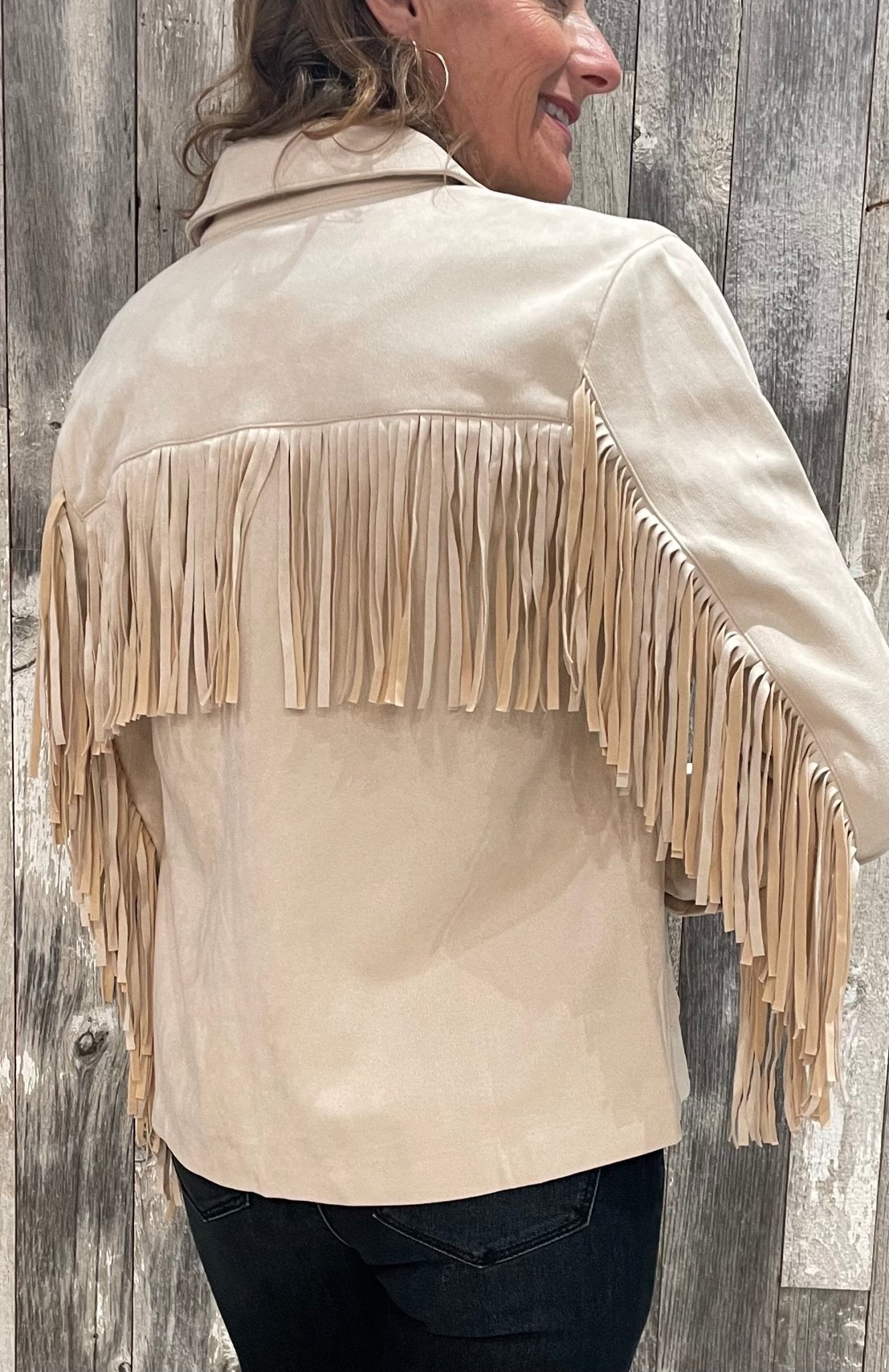 Fringe Detail Faux Suede Utility Jacket - Mainstream Boutique