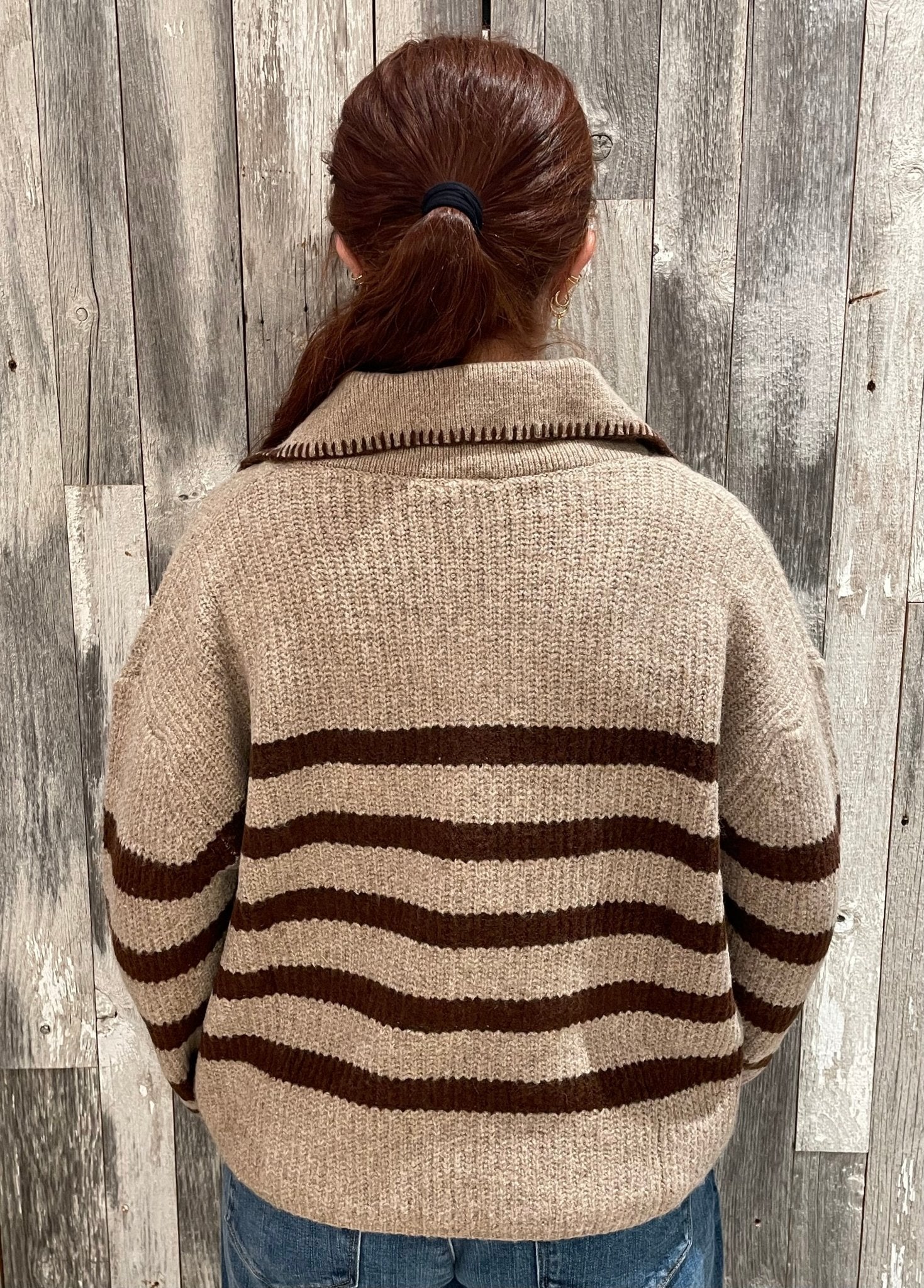 Striped Sweater W/ Stitched Collar - Mainstream Boutique