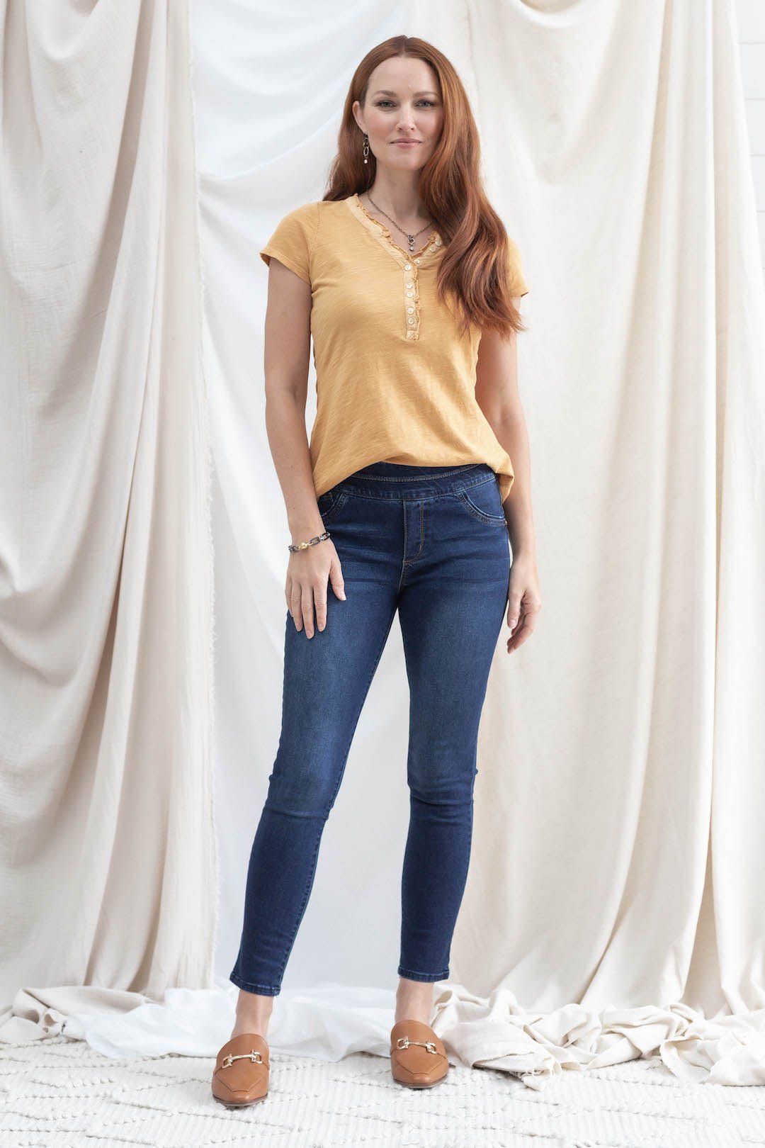 Button Detail V - Neck Top - Grain - Mainstream Boutique