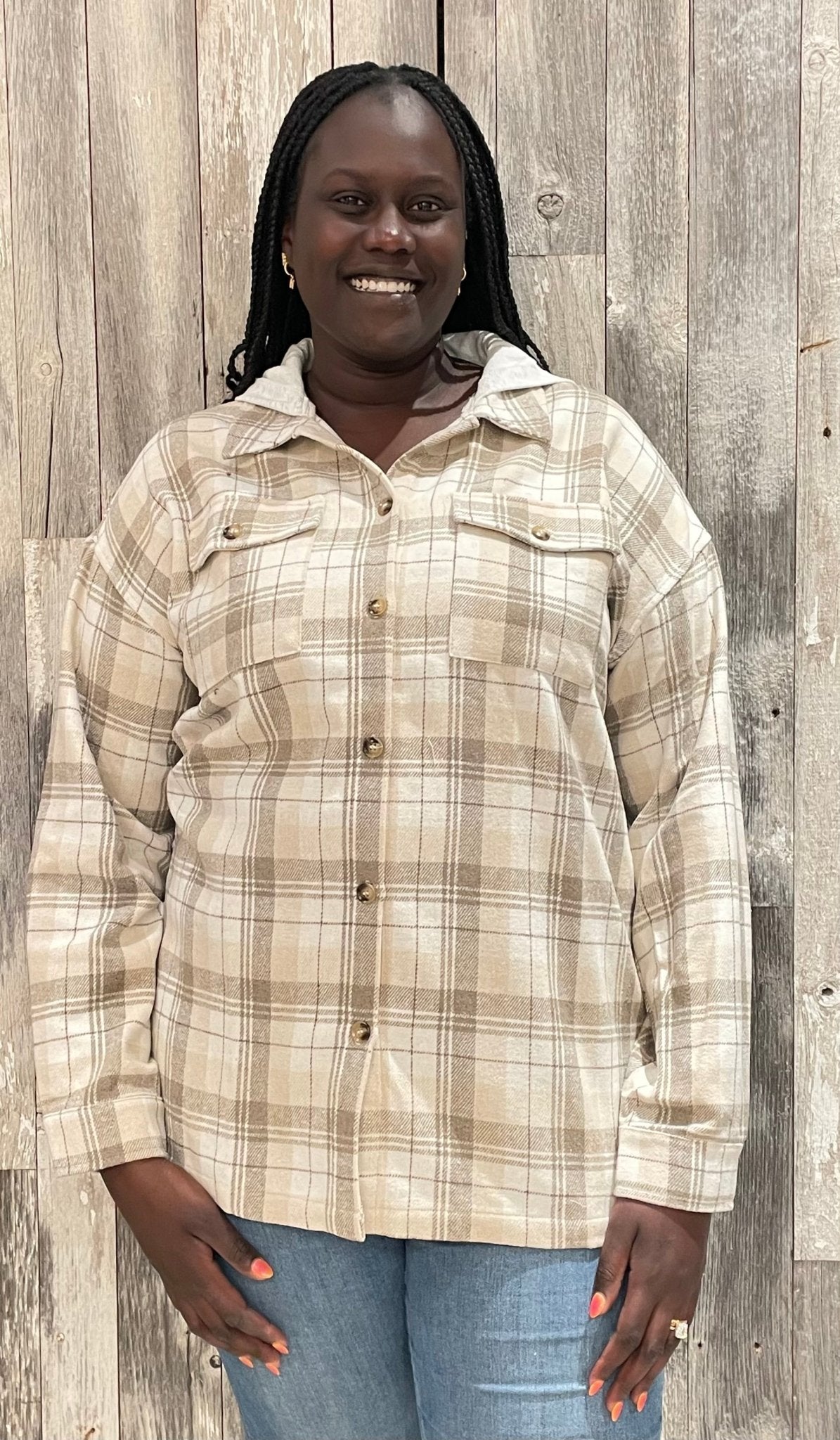 Plaid Shacket W/ Hoodie - Mainstream Boutique