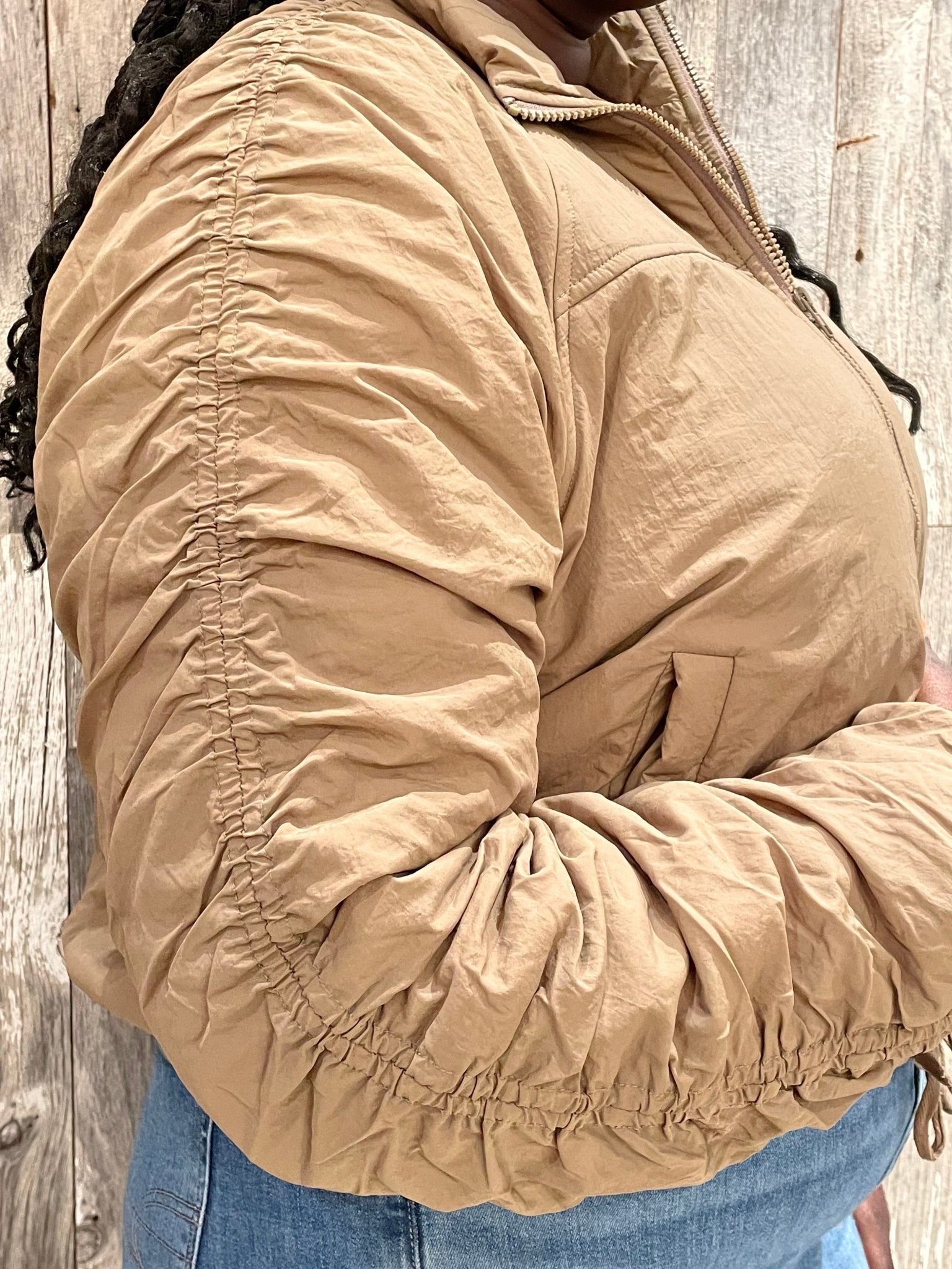 Cinched Sleeve Zip Up Jacket - Mainstream Boutique