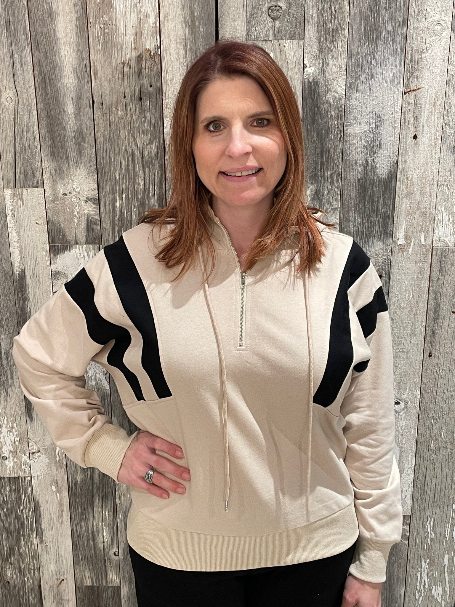 French Terry Colorblock Half Zip Up Hoodie - Mainstream Boutique