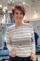 Long leave Boat Neck Stripe Knit Top