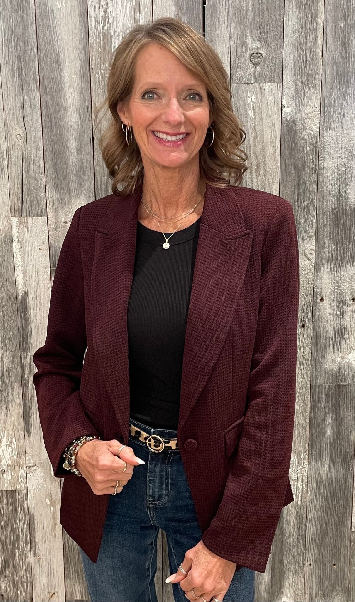Notch Collar Single Button Knit Blazer - Mainstream Boutique
