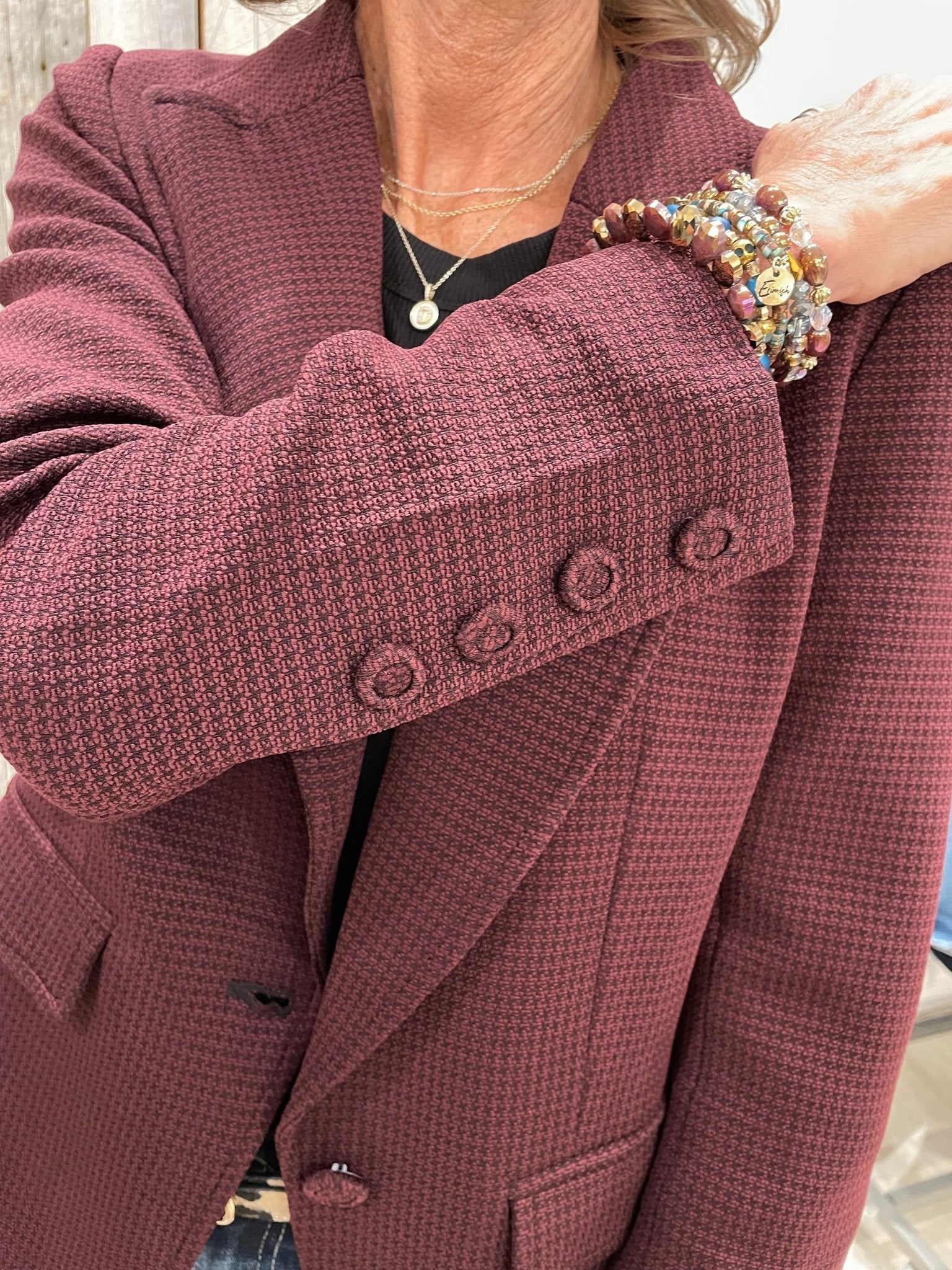 Notch Collar Single Button Knit Blazer - Mainstream Boutique