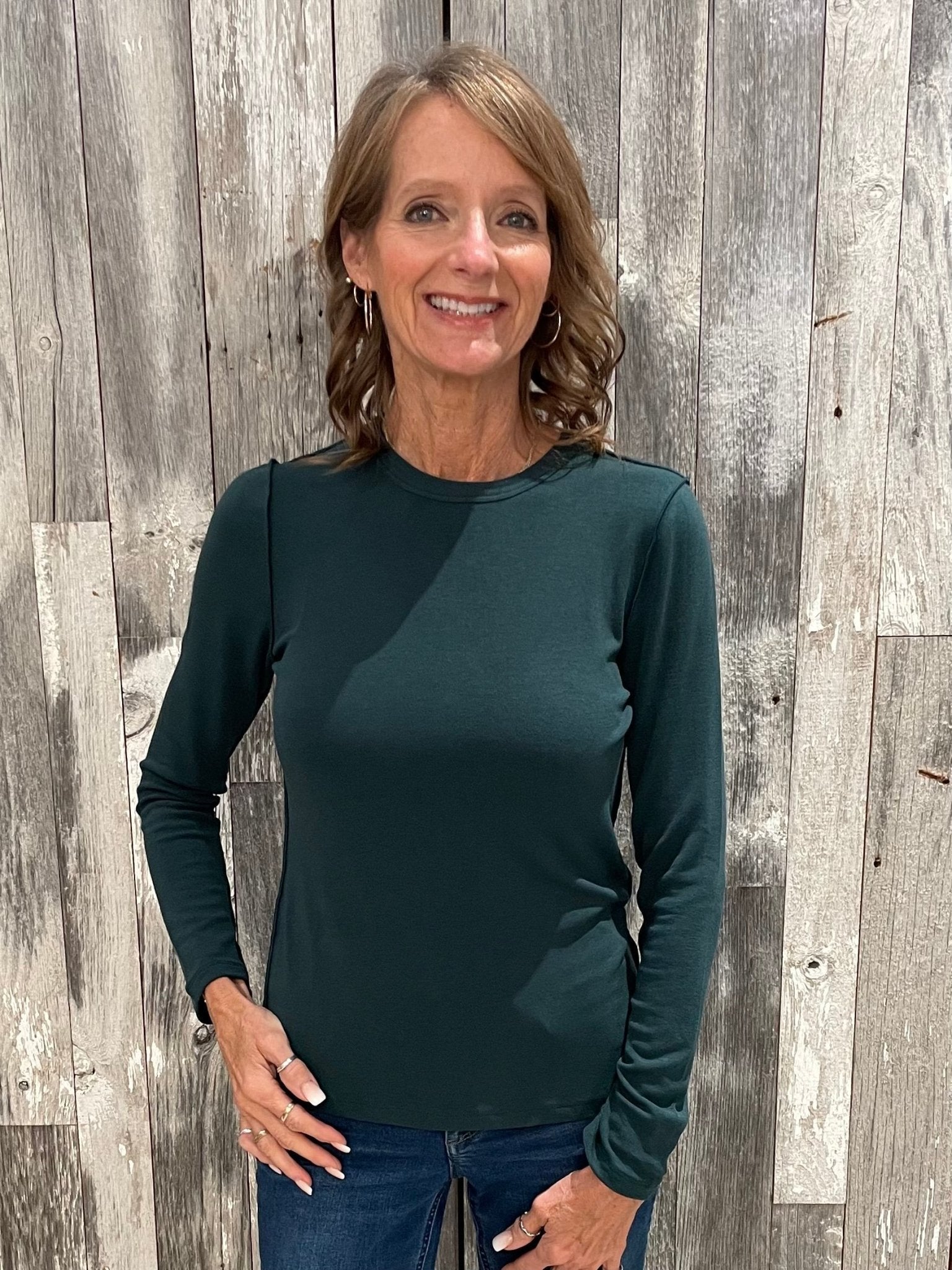 Crew Neck Exposed Seam Detail Top - Mainstream Boutique