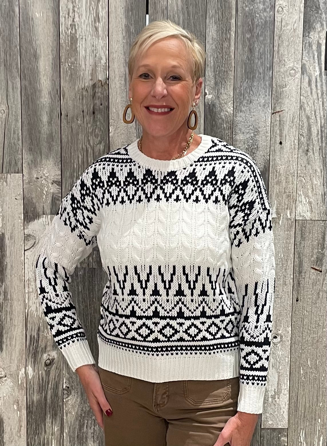 Fairisle Crew Neck Cable Sweater - Mainstream Boutique