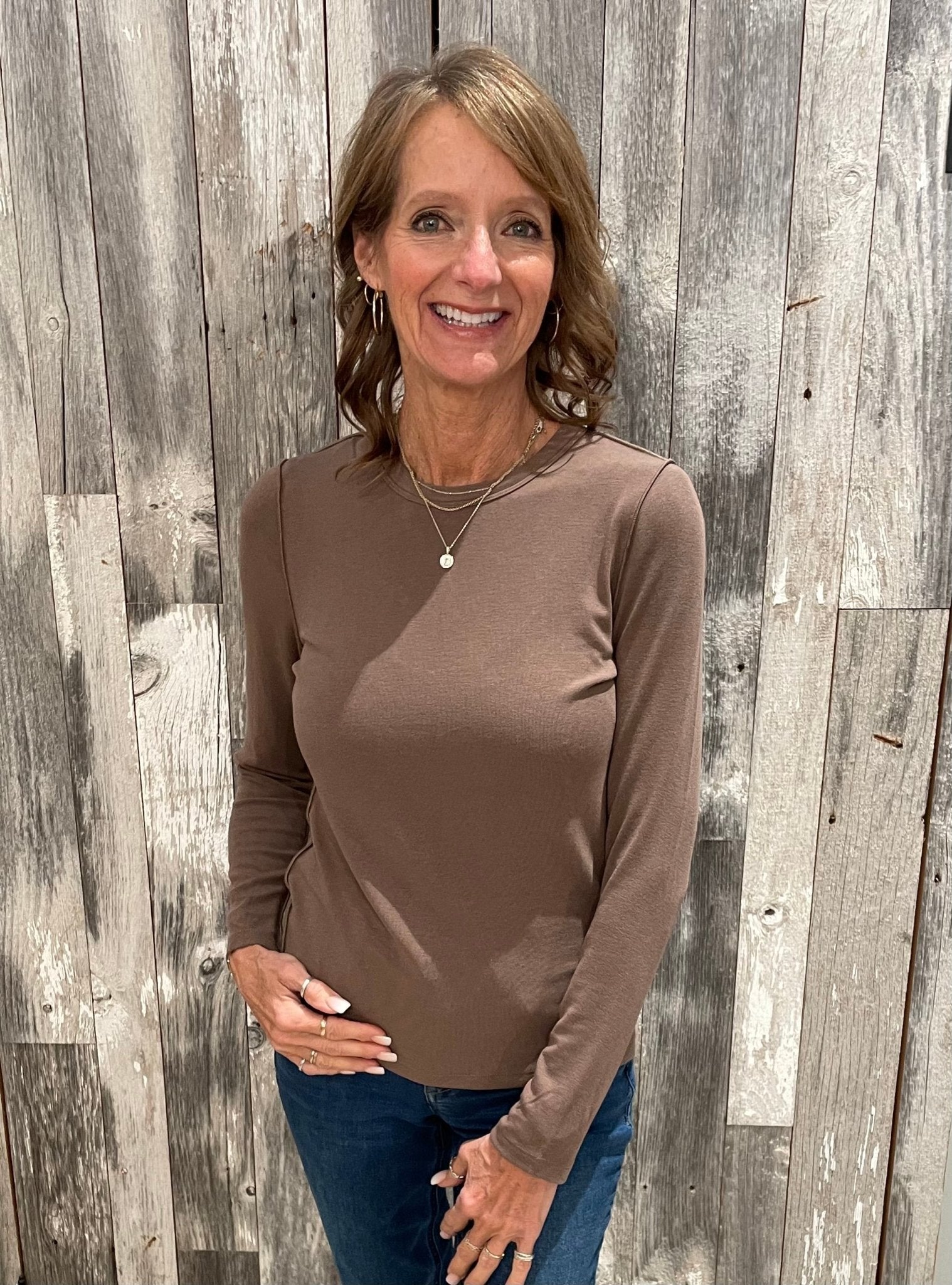Crew Neck Exposed Seam Detail Top - Mainstream Boutique