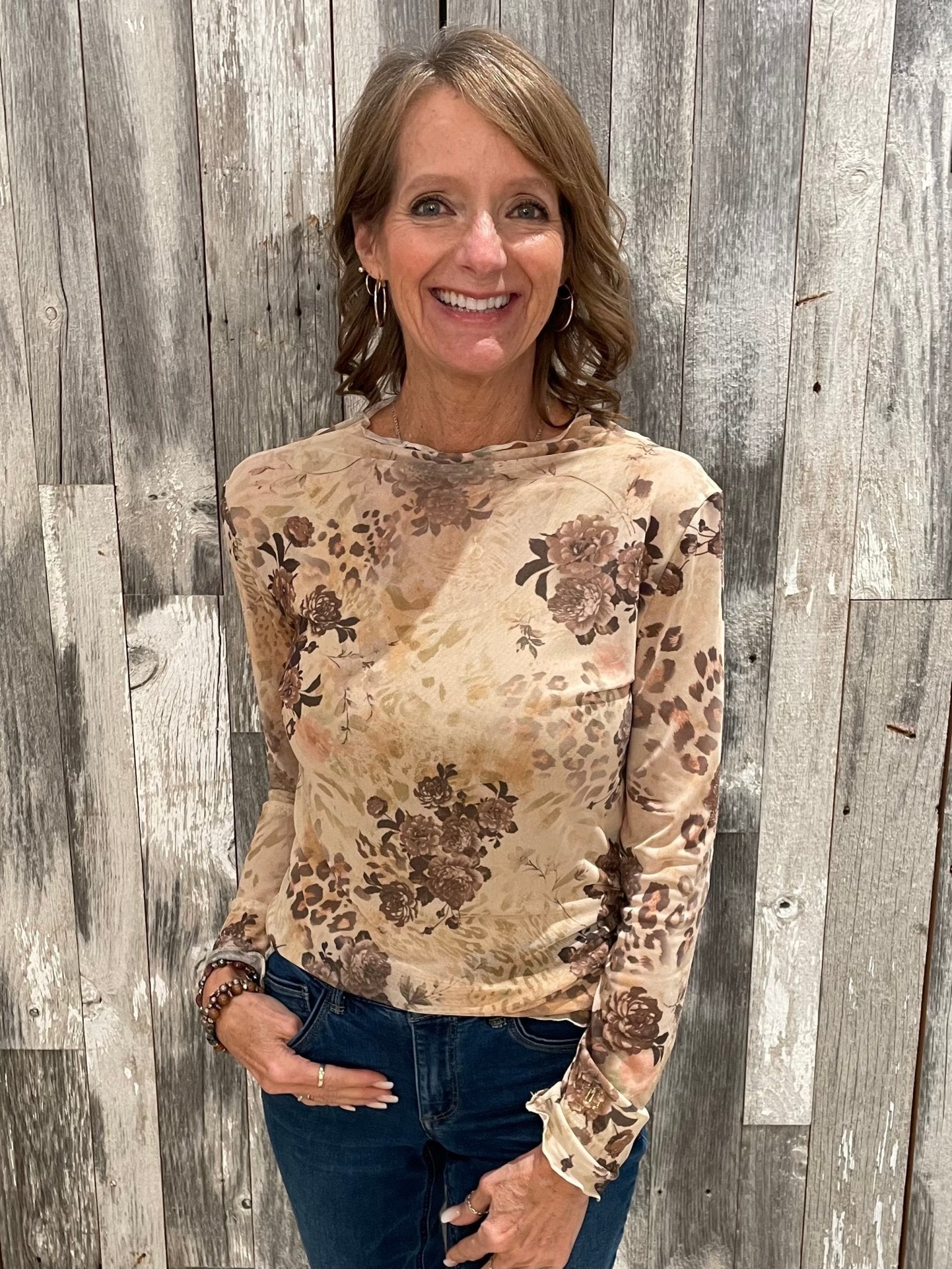 Floral Semi Sheer Top W/ Frilled Merrow Hem - Mainstream Boutique
