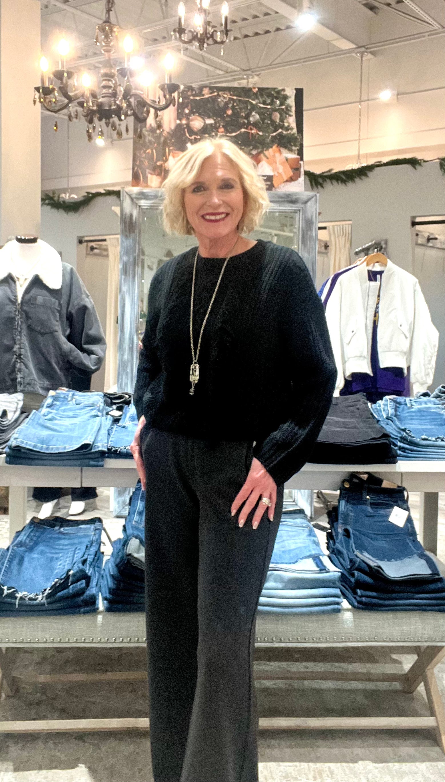 Long Sleeve Crew Neck Sweater with Fringe Detail