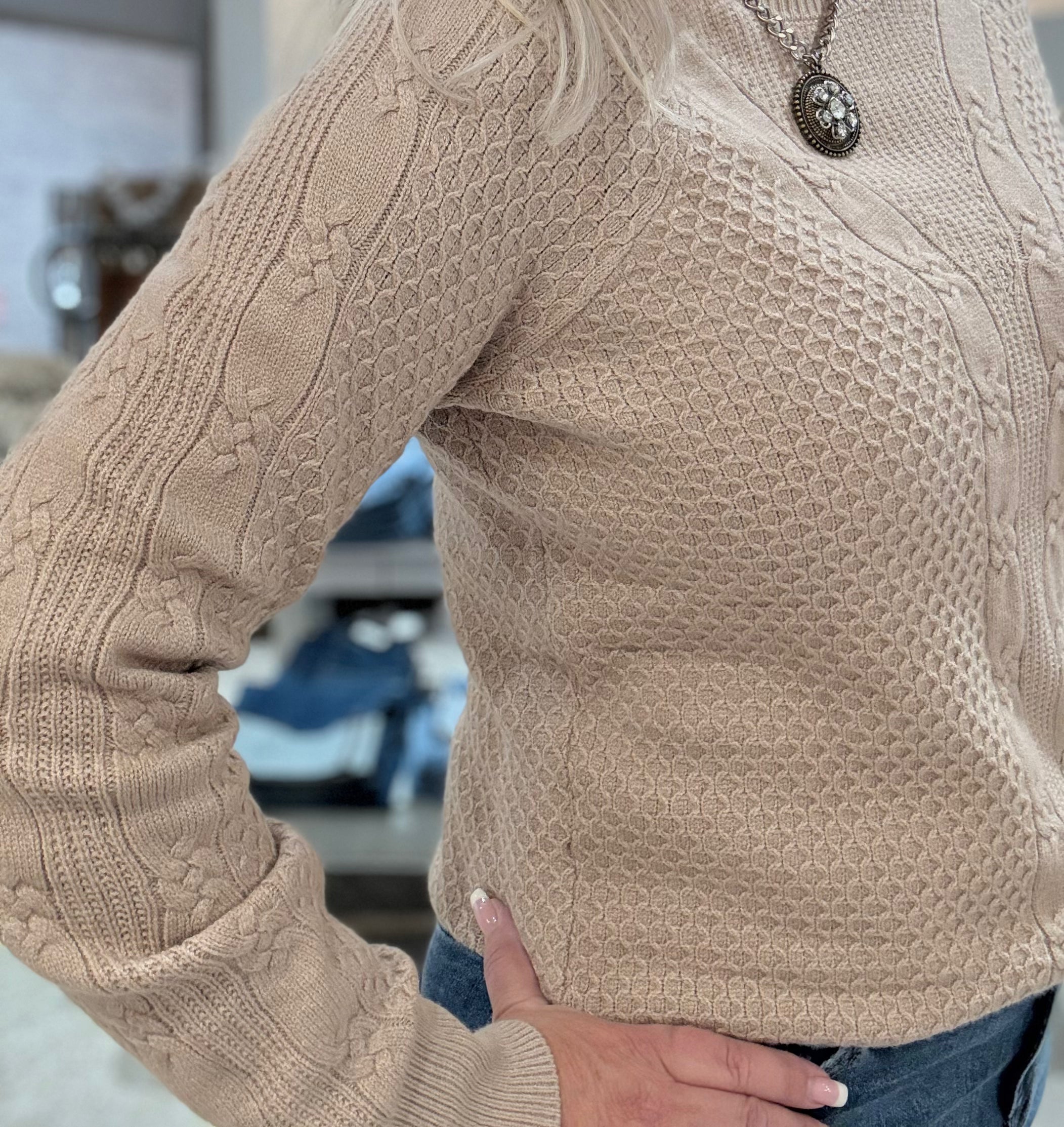 Long Sleeve Crew Neck Raglan Sweater-khaki