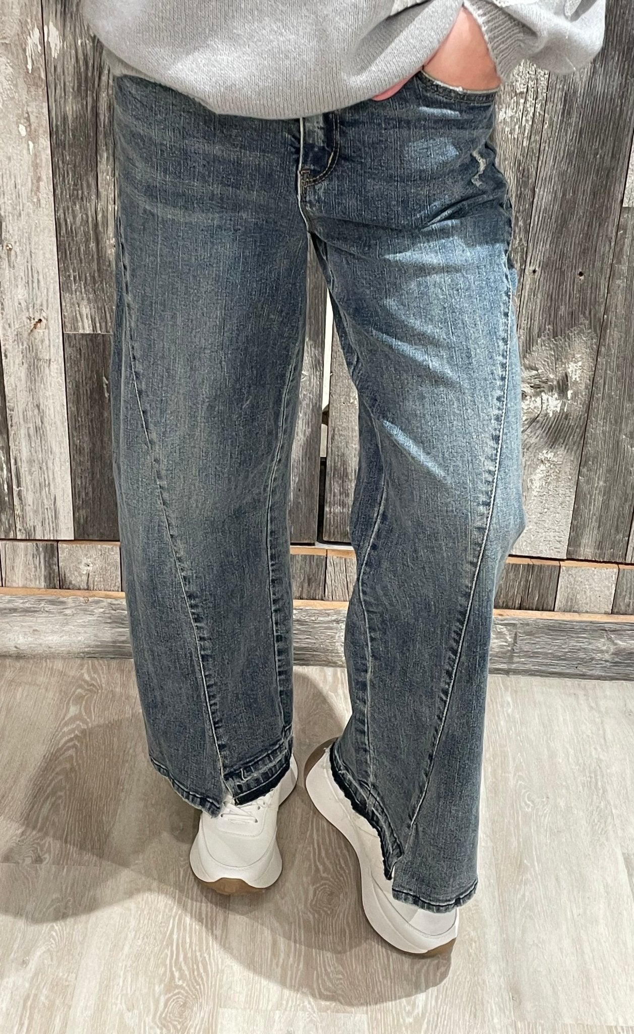 Skyrise Wide Leg W/ Uneven Release Step Hem - Mainstream Boutique