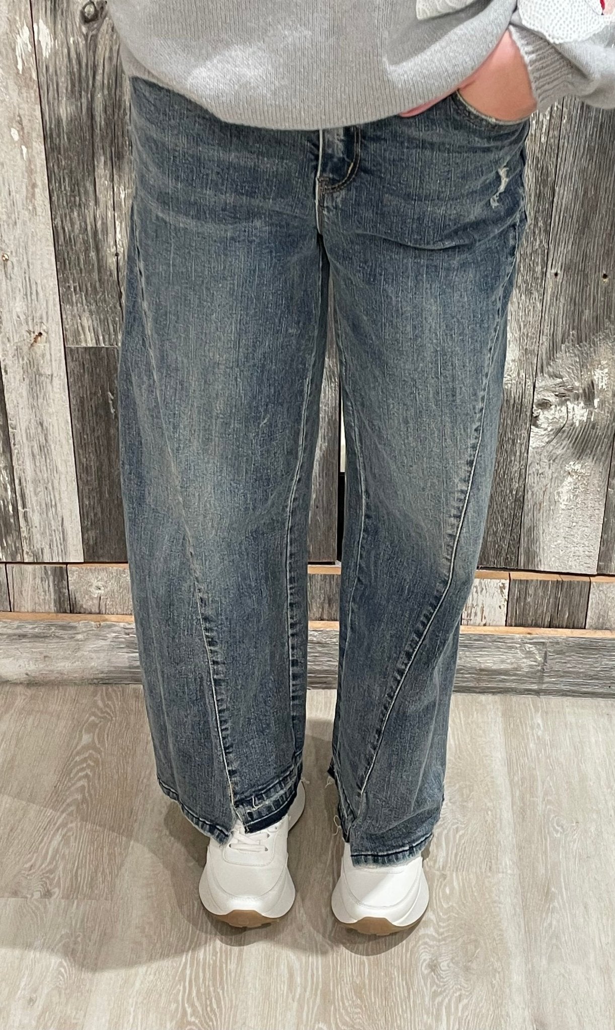 Skyrise Wide Leg W/ Uneven Release Step Hem - Mainstream Boutique
