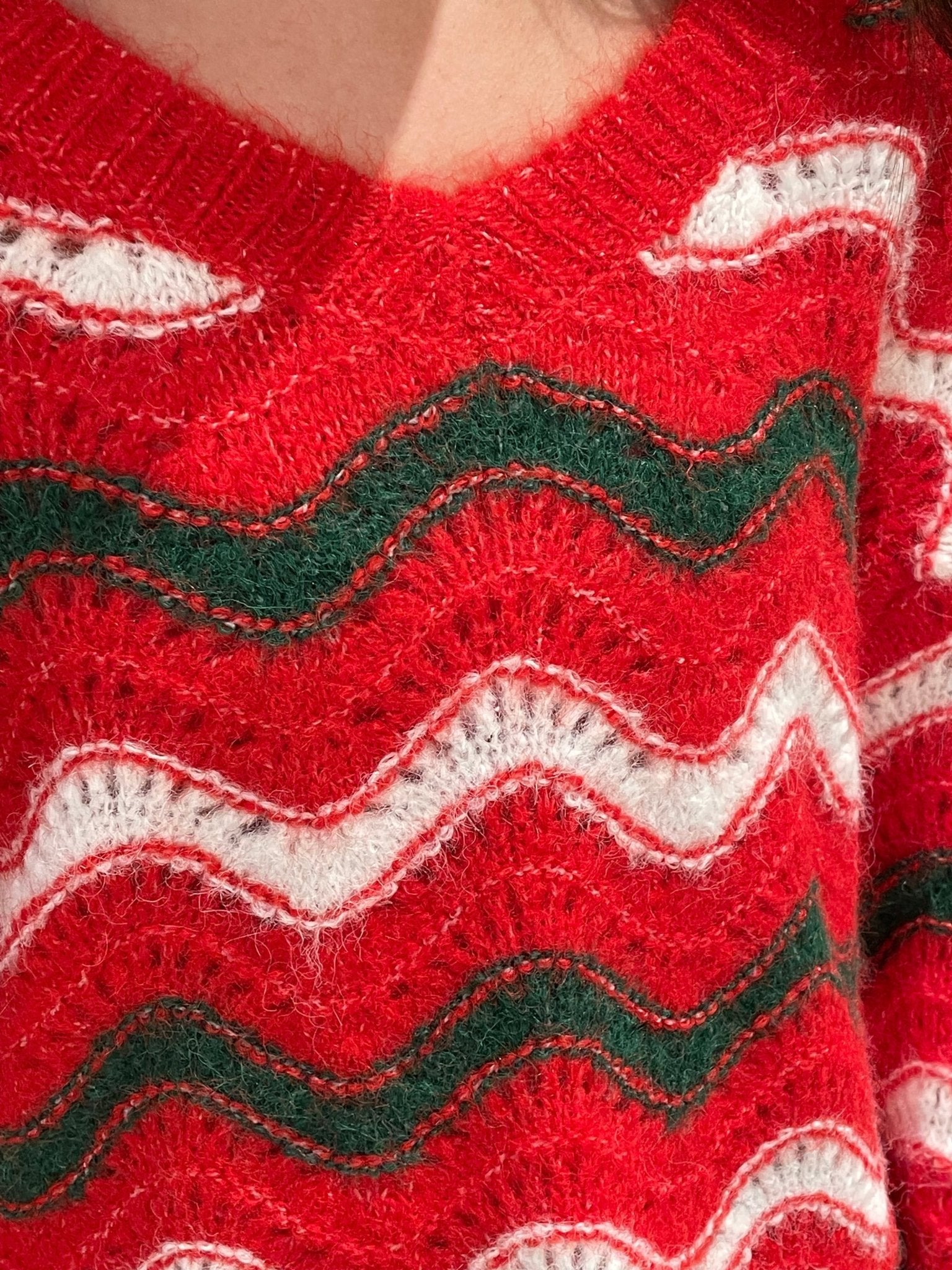 Christmas Wavy Stripes V - neck Sweater *Final Sale* - Mainstream Boutique