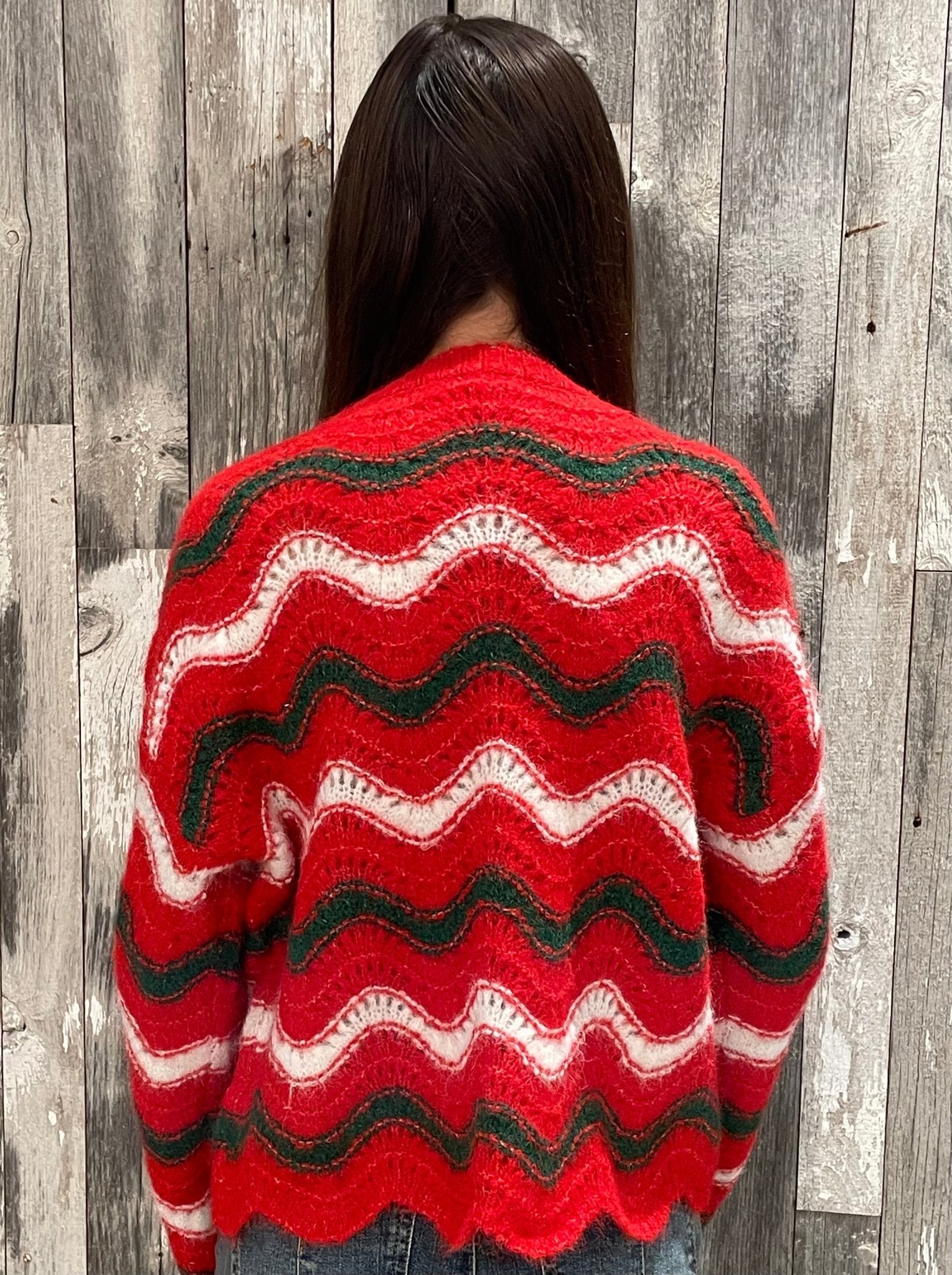 Christmas Wavy Stripes V - neck Sweater *Final Sale* - Mainstream Boutique