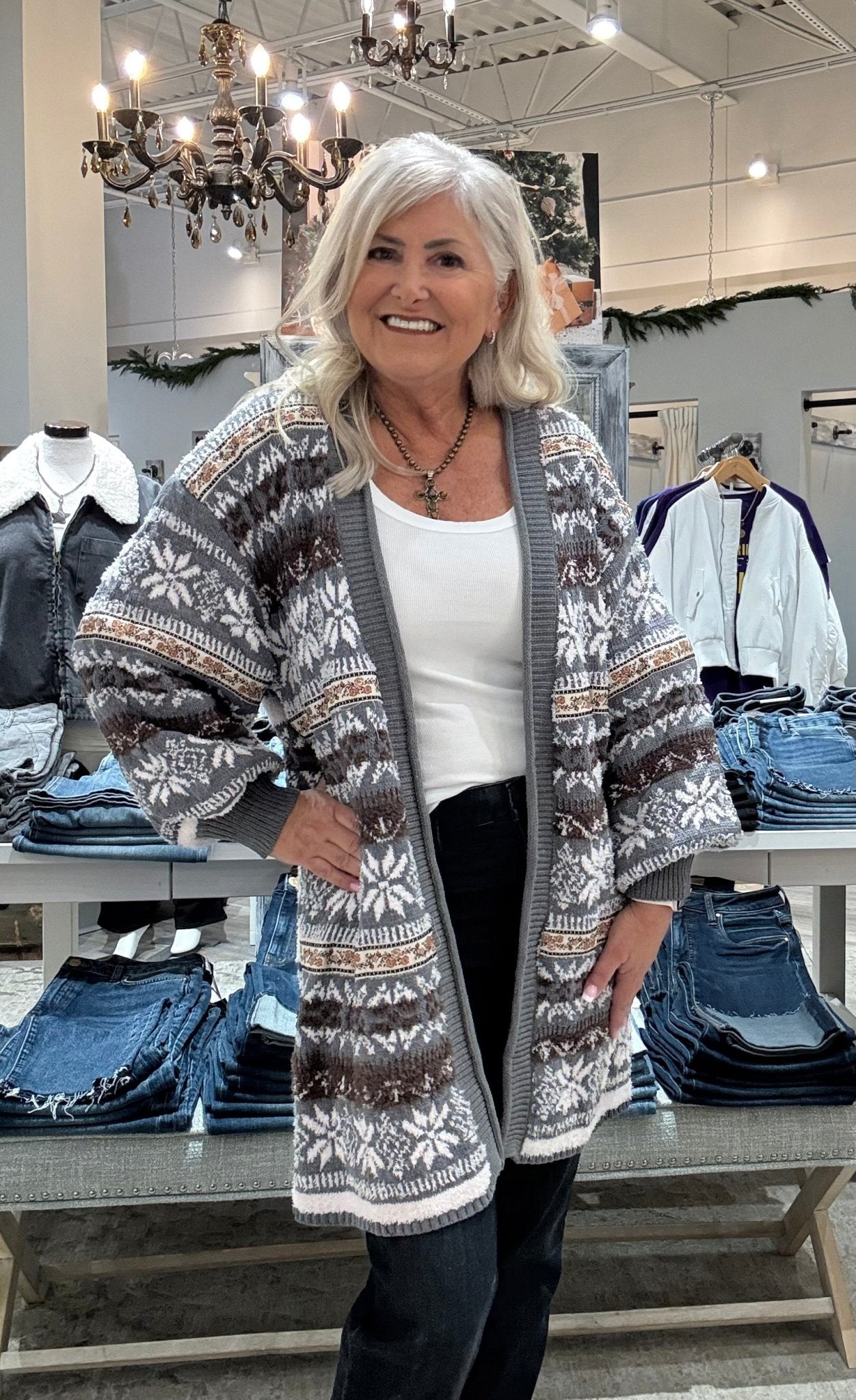 Balloon Sleeve Relaxed Fit Open Front Cardigan Sweater