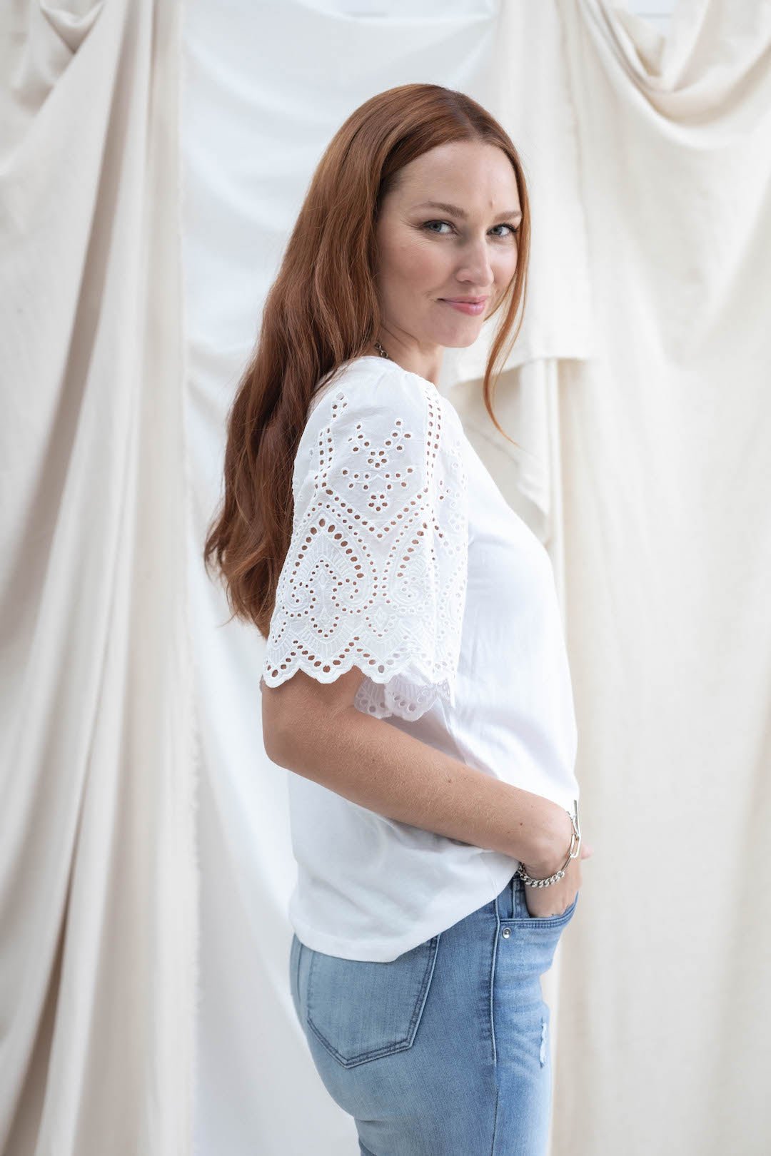 Flutter Eyelet Sleeve Top - Mainstream Boutique