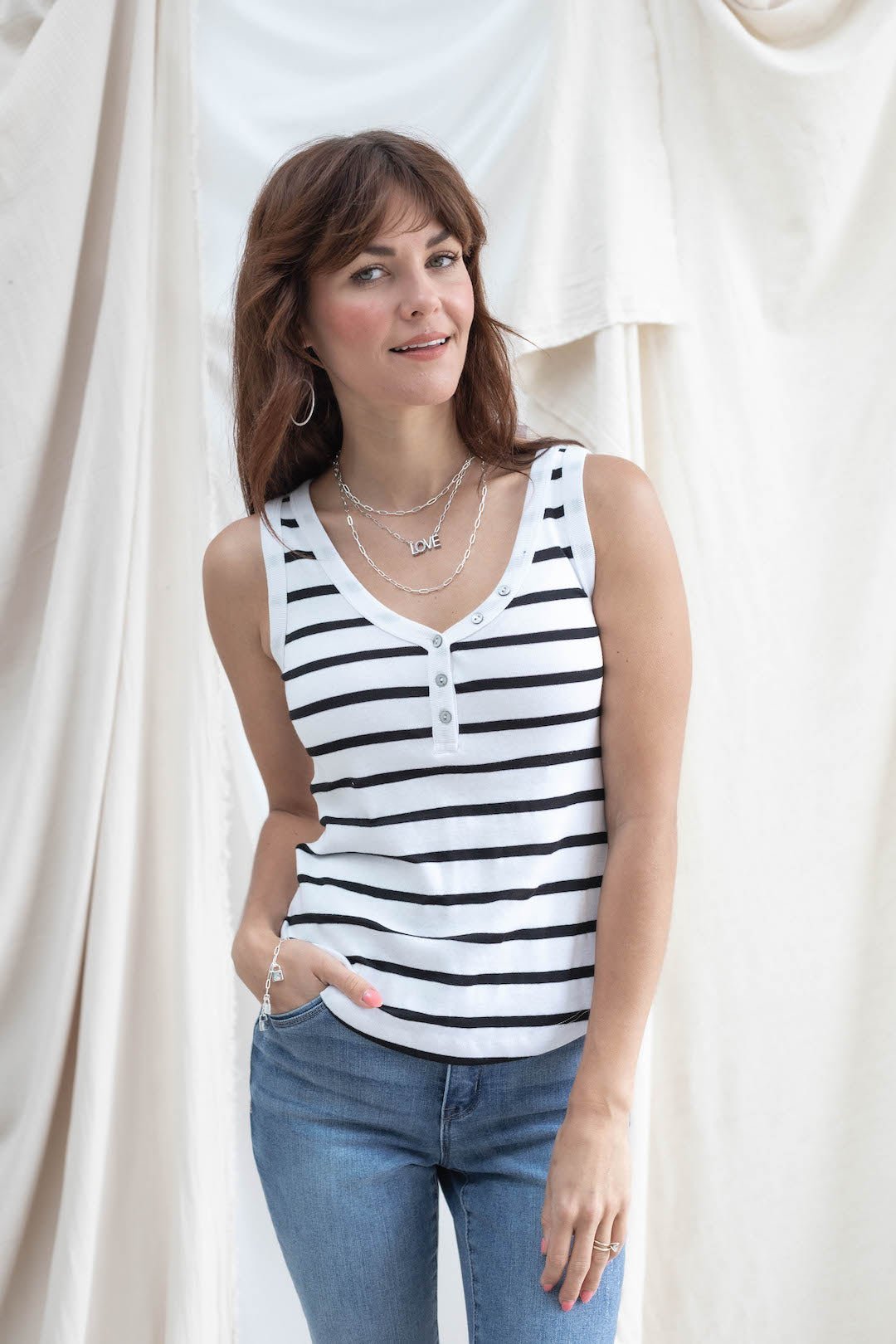 Button Front Tank - Stripe - Mainstream Boutique