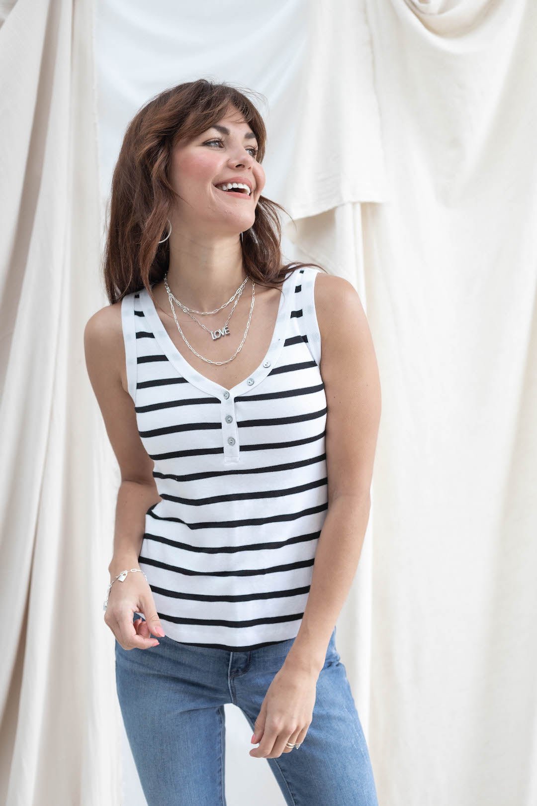 Button Front Tank - Stripe - Mainstream Boutique
