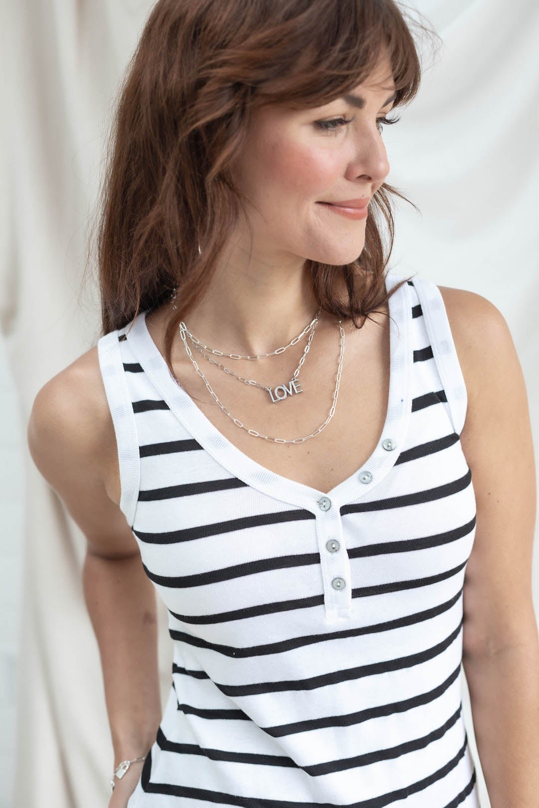 Button Front Tank - Stripe - Mainstream Boutique