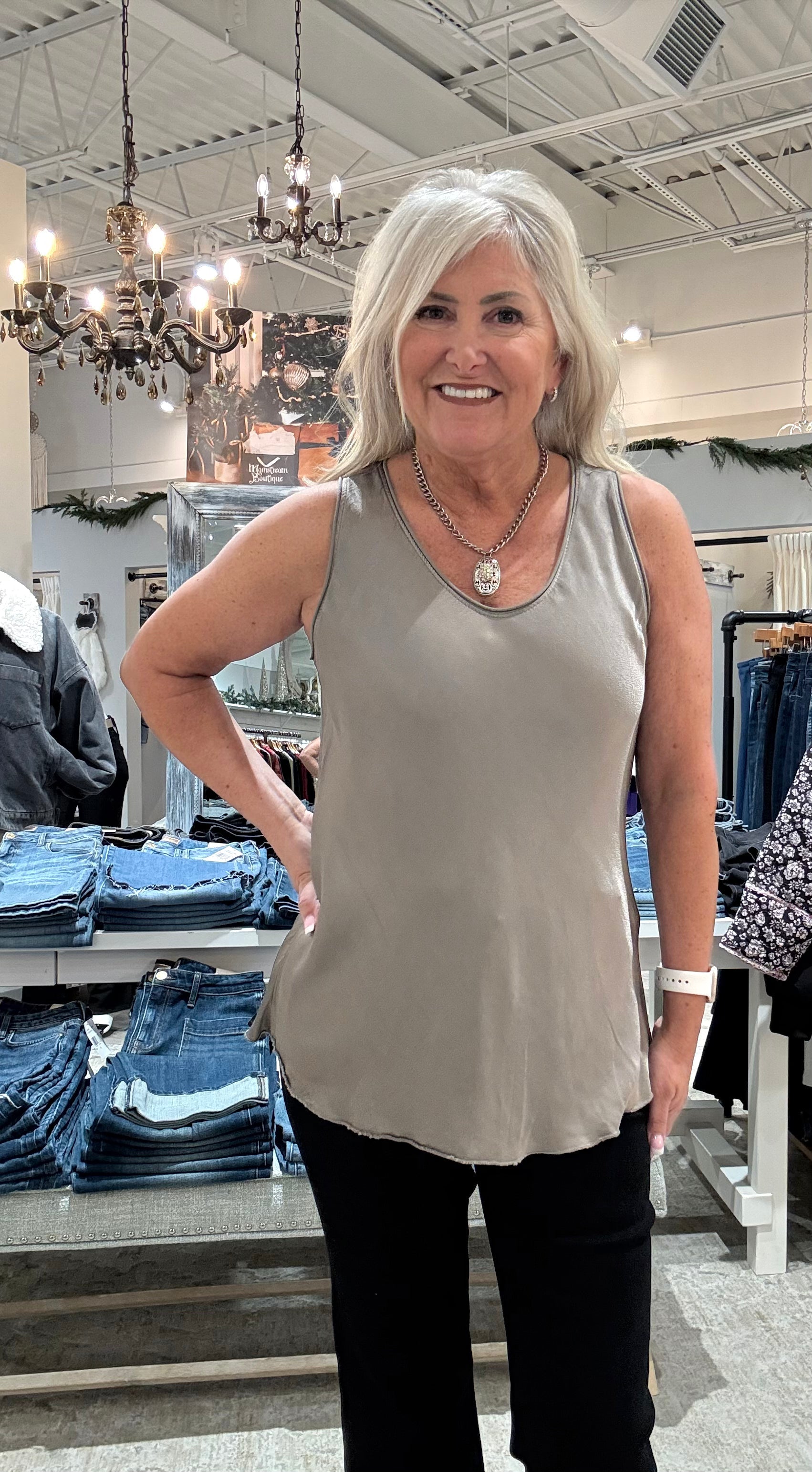 V-Neck Sleeveless Silk Tank- fango