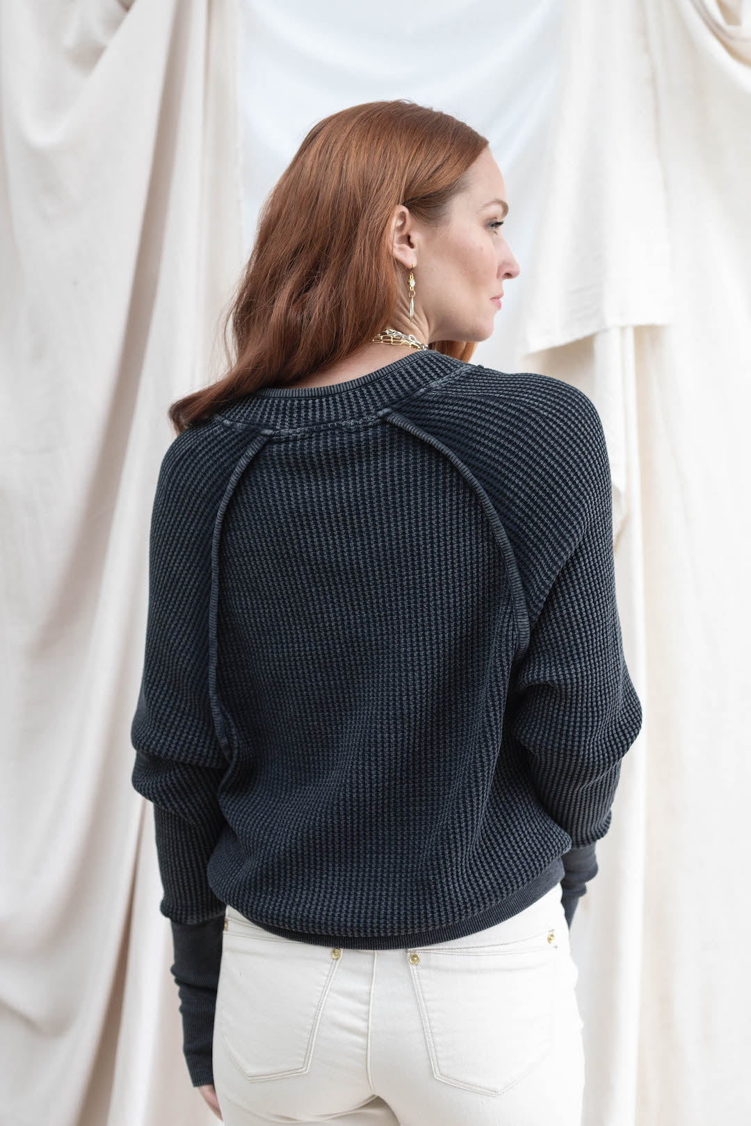 Everyday Vintage Waffle Sweater - Charcoal - Mainstream Boutique