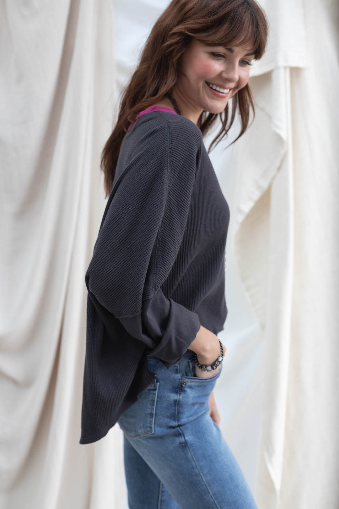 Contrast Neck Mixed Media Top - Mainstream Boutique