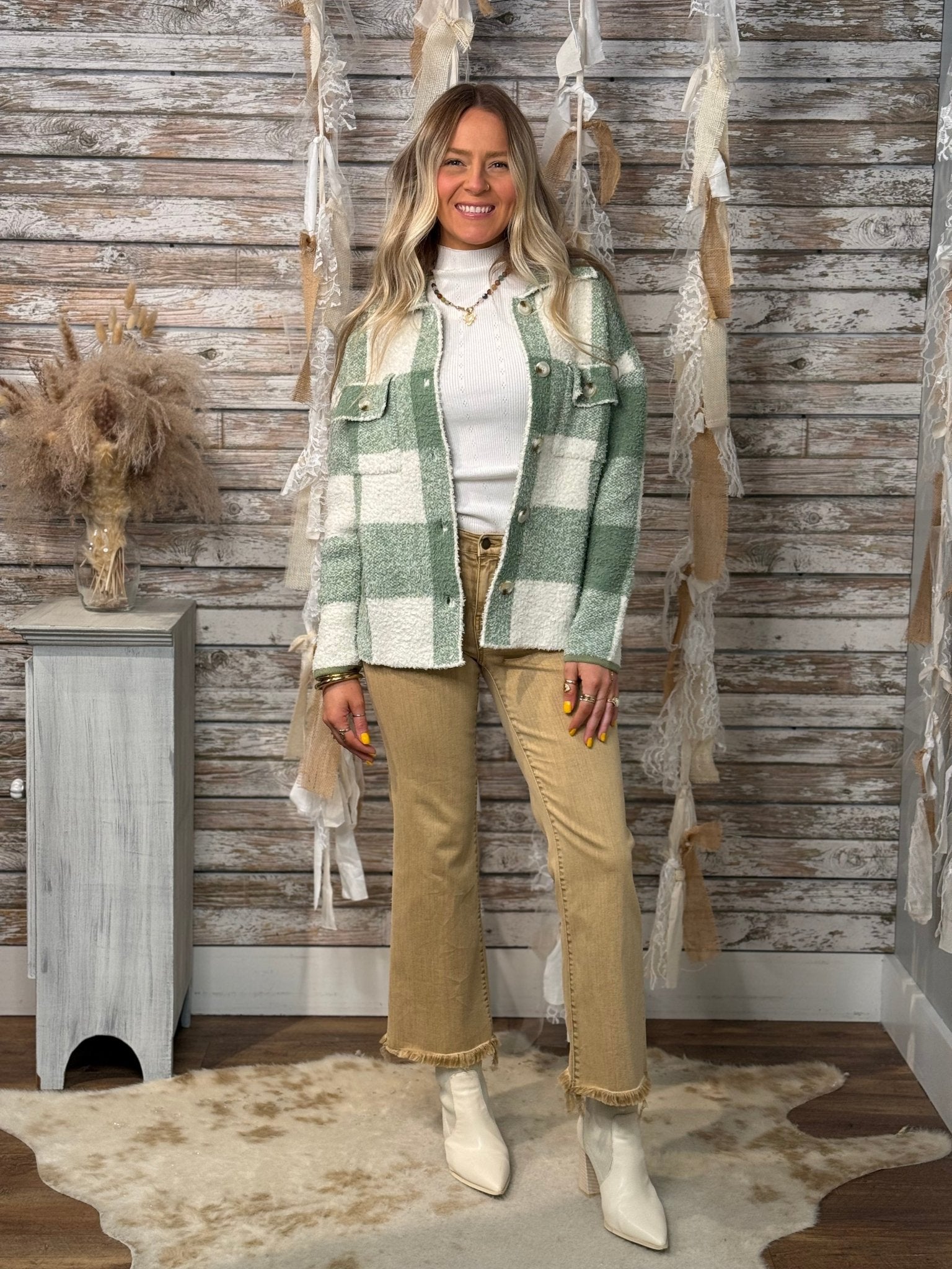 Meadow Mist Plaid Sweater Jacket - Mainstream Boutique