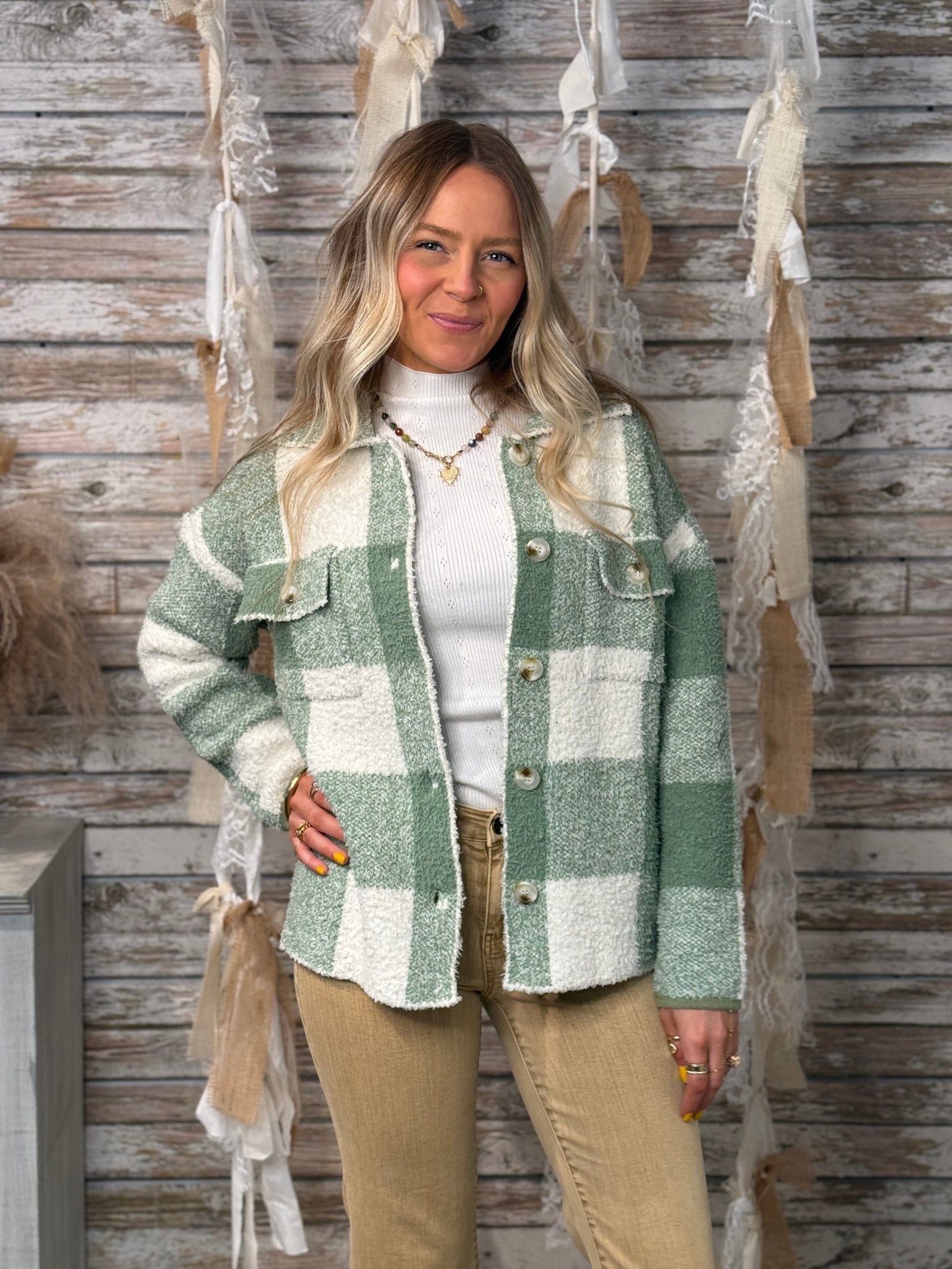 Meadow Mist Plaid Sweater Jacket - Mainstream Boutique