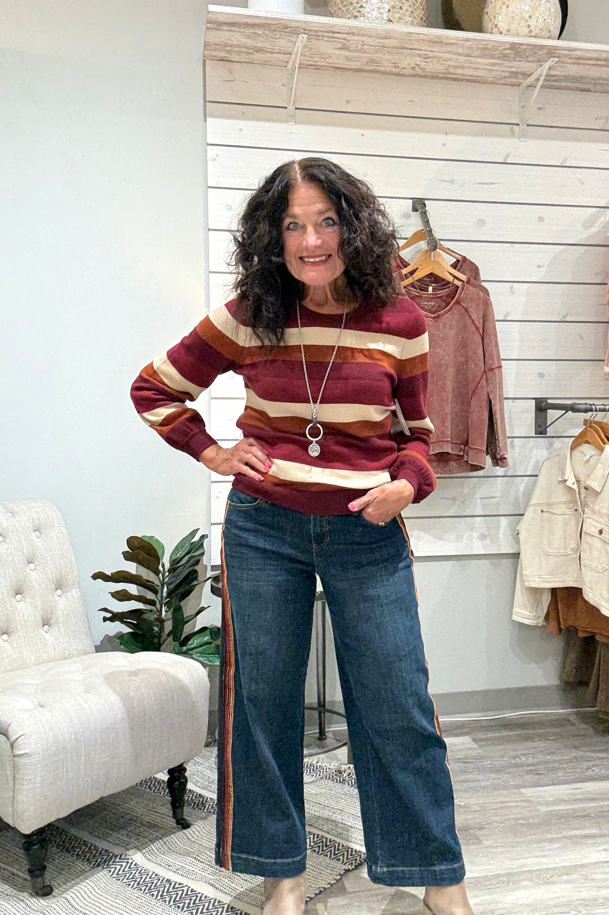 Long Sleeve Crew Neck Striped Sweater